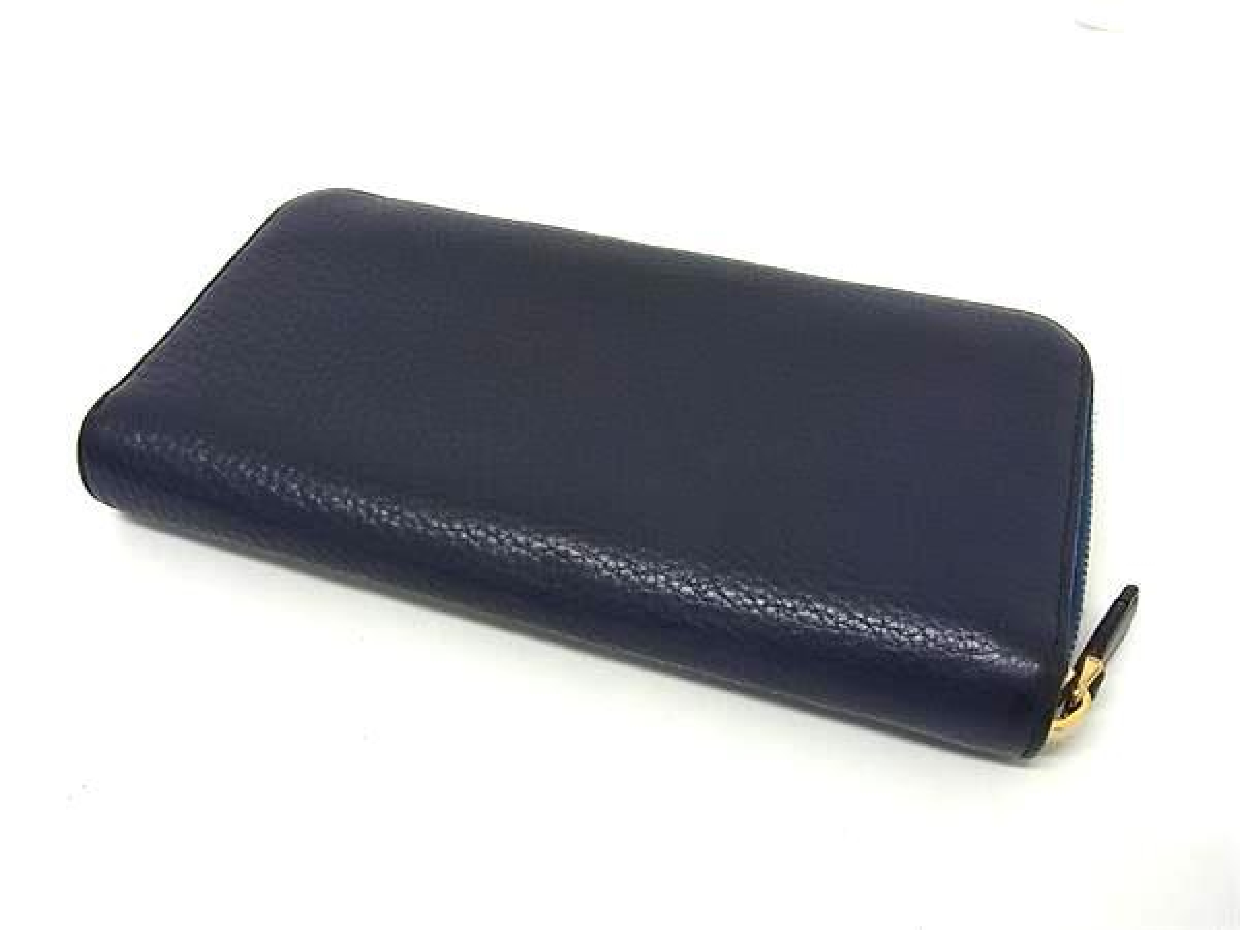 Leather Round Zip Long Wallet, Billfold, Coin Purse, Card Slots, Men's & Women's, Navy, HB3762 — view 2