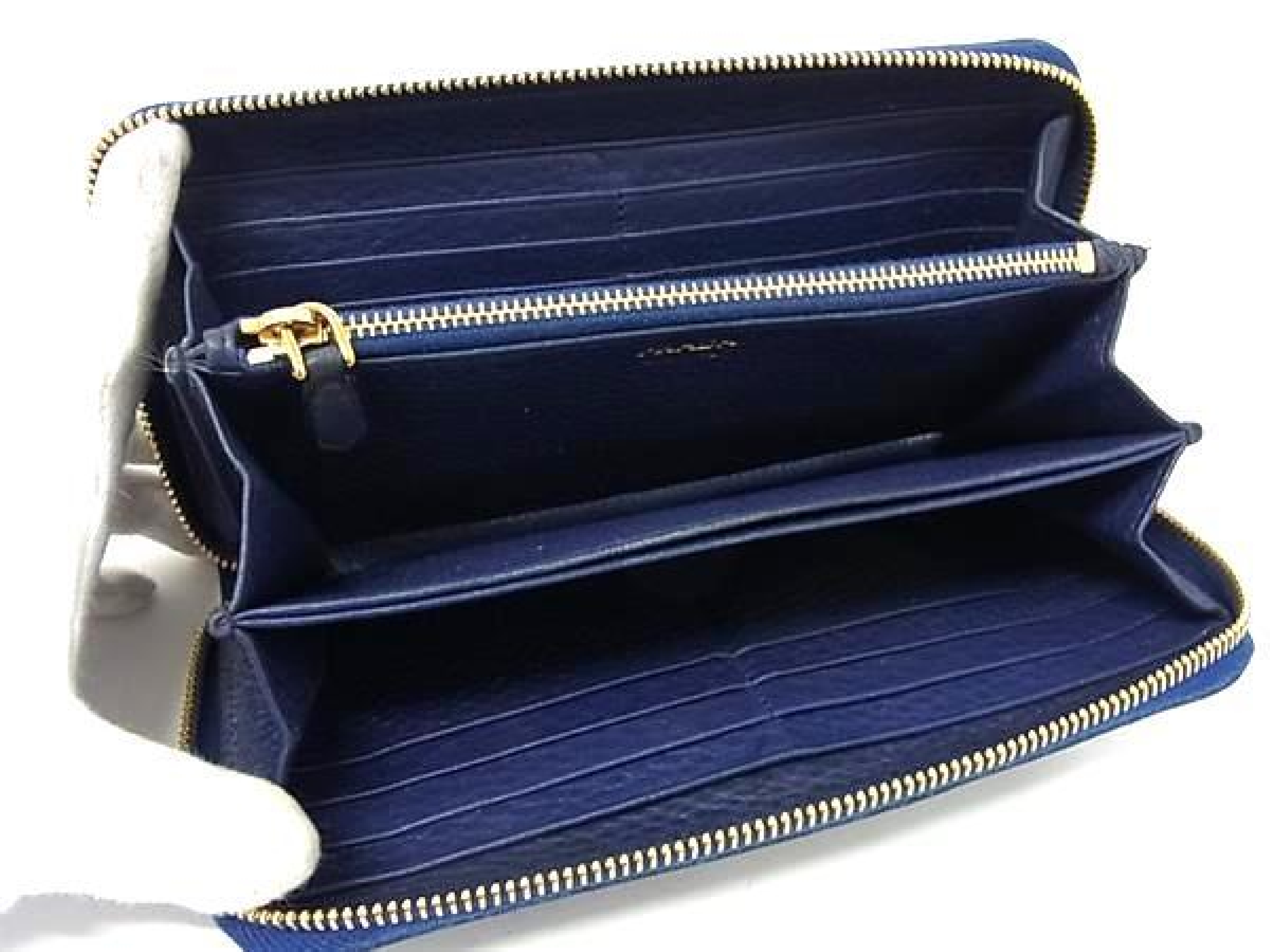 Leather Round Zip Long Wallet, Billfold, Coin Purse, Card Slots, Men's & Women's, Navy, HB3762 — view 3