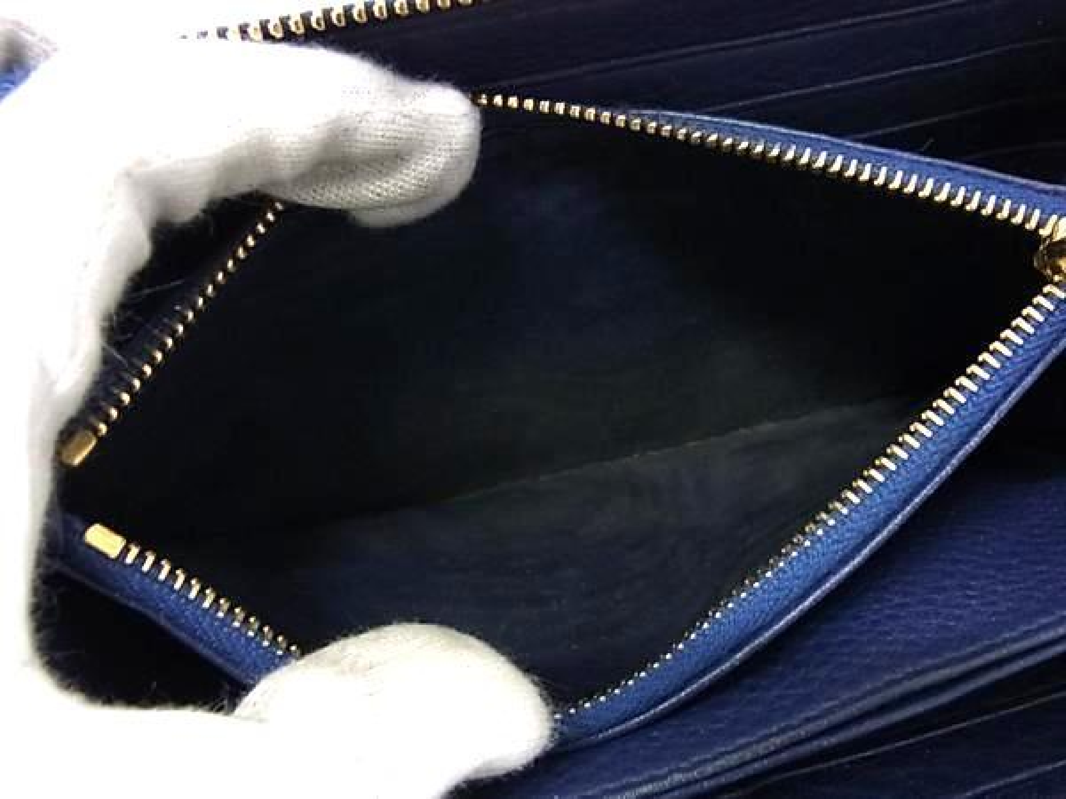Leather Round Zip Long Wallet, Billfold, Coin Purse, Card Slots, Men's & Women's, Navy, HB3762 — view 4