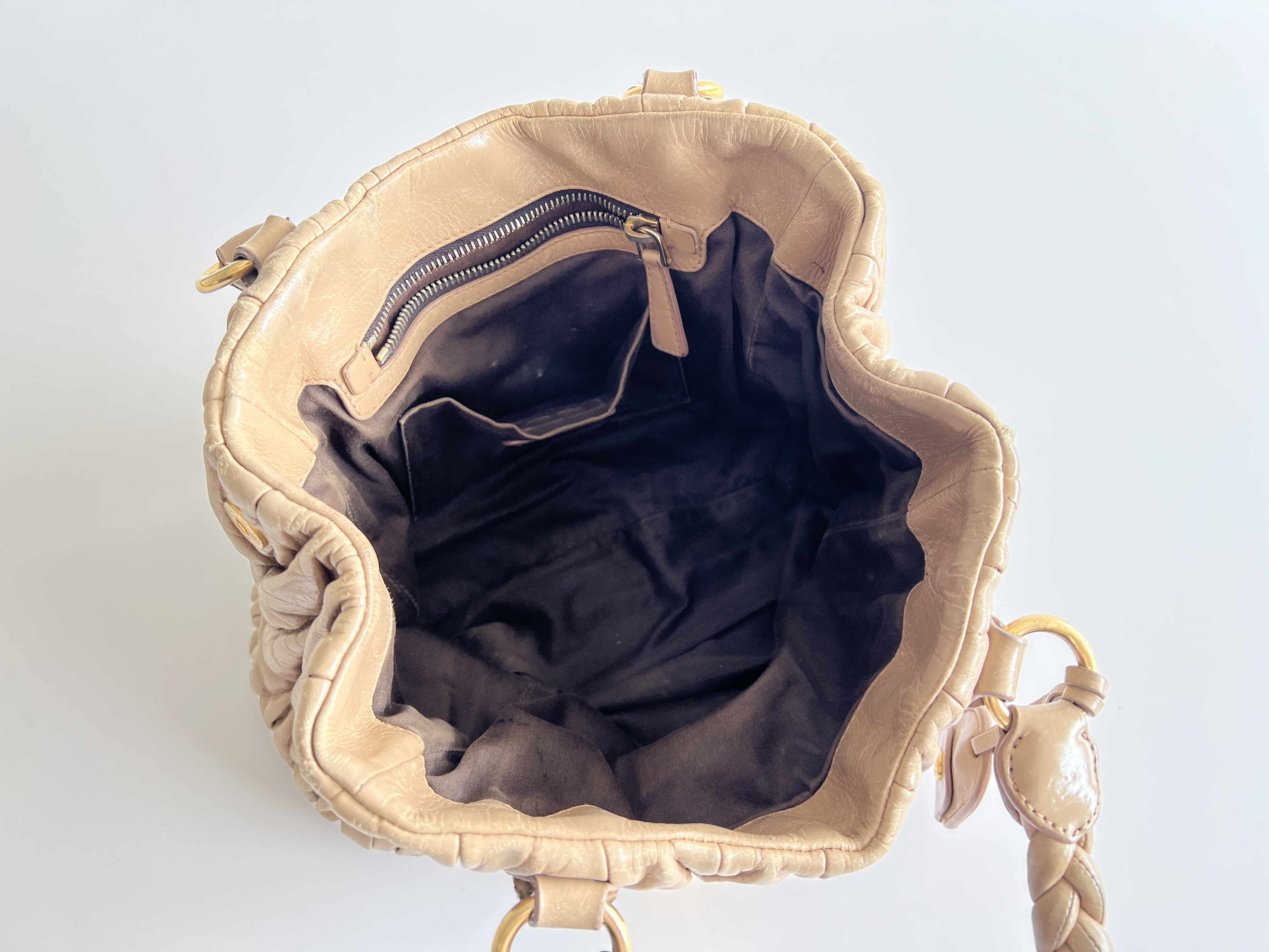 Matelassé Gathered Clochette Leather 2-Way Shoulder Bag/Handbag — view 5