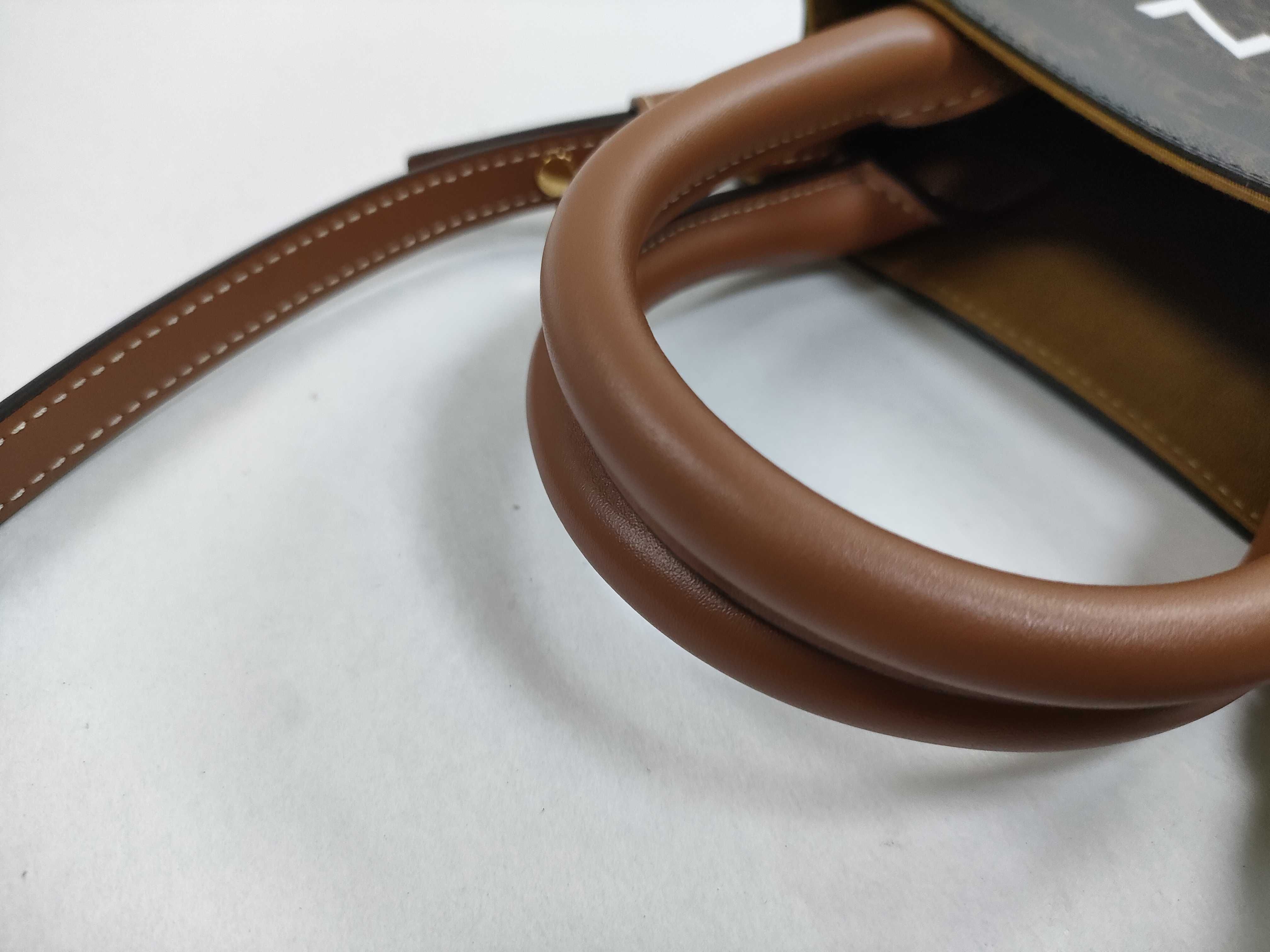 Triomphe Mini Vertical Cabas PVC x Leather 2-Way Handbag Brown Handbag — view 4