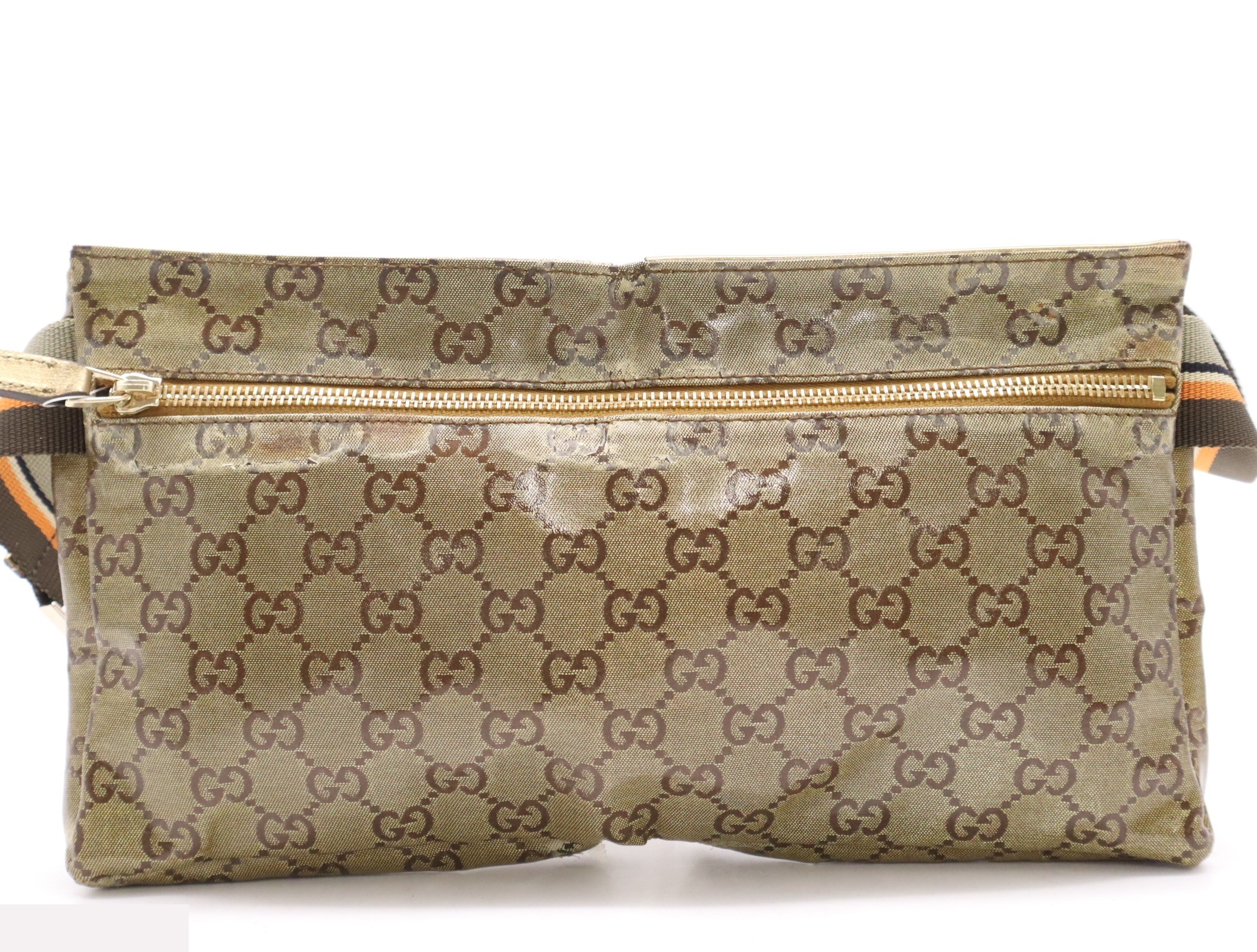 Canvas x leather GG crystal body bag gold brown — view 2