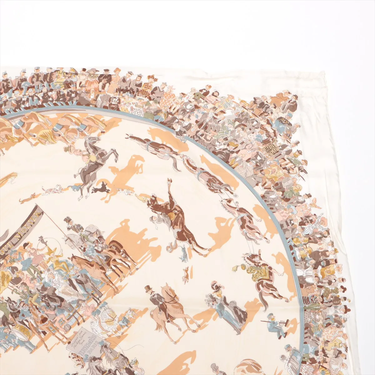 Carre 90 CIRQUE MOLIER (Molier Circus) Scarf, Silk, Ivory. Shows signs of wear, including snags, — view 3