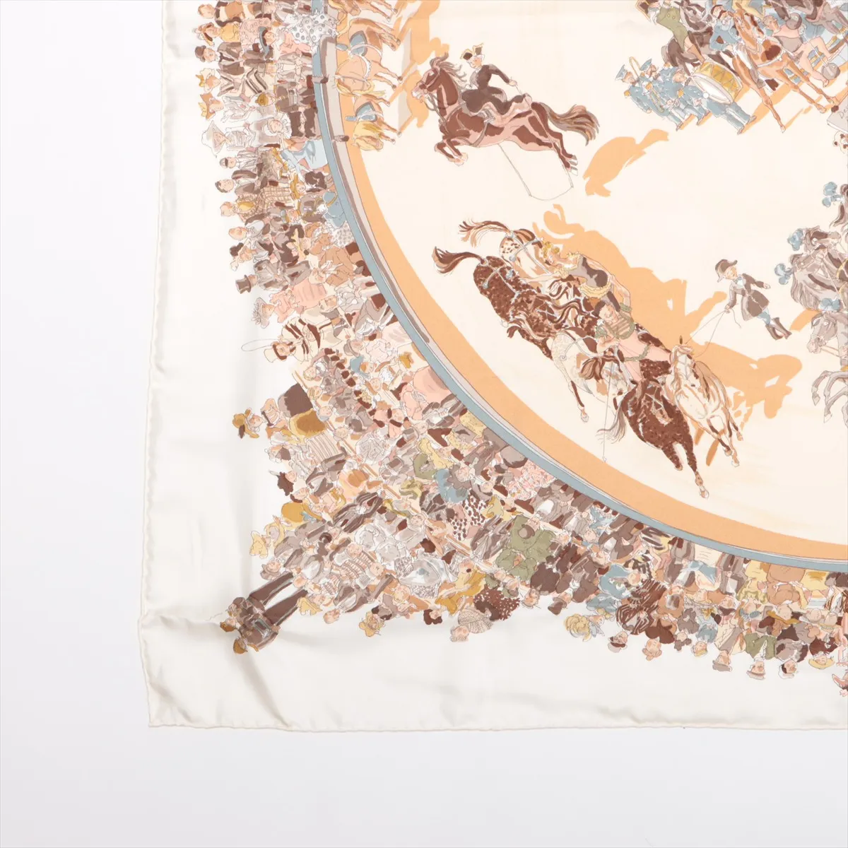 Carre 90 CIRQUE MOLIER (Molier Circus) Scarf, Silk, Ivory. Shows signs of wear, including snags, — view 5