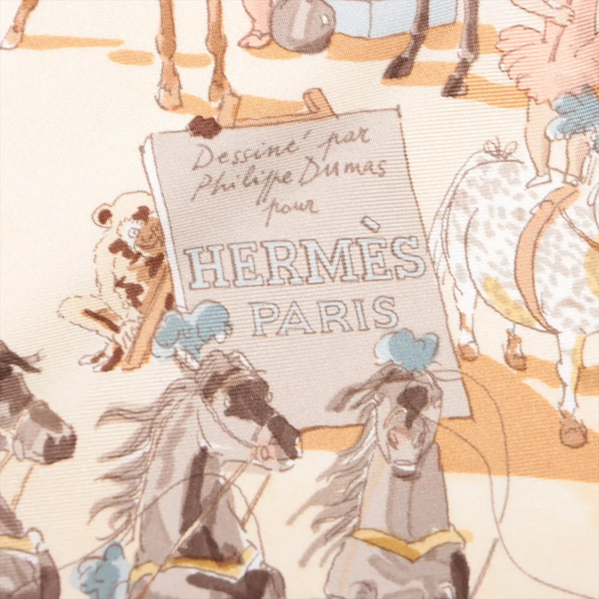 Carre 90 CIRQUE MOLIER (Molier Circus) Scarf, Silk, Ivory. Shows signs of wear, including snags, — view 6