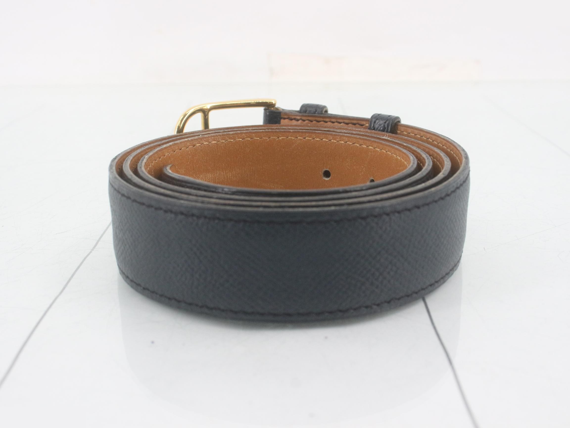 Leather belt, navy, gold hardware, size 95, 8C, C stamp. — view 2