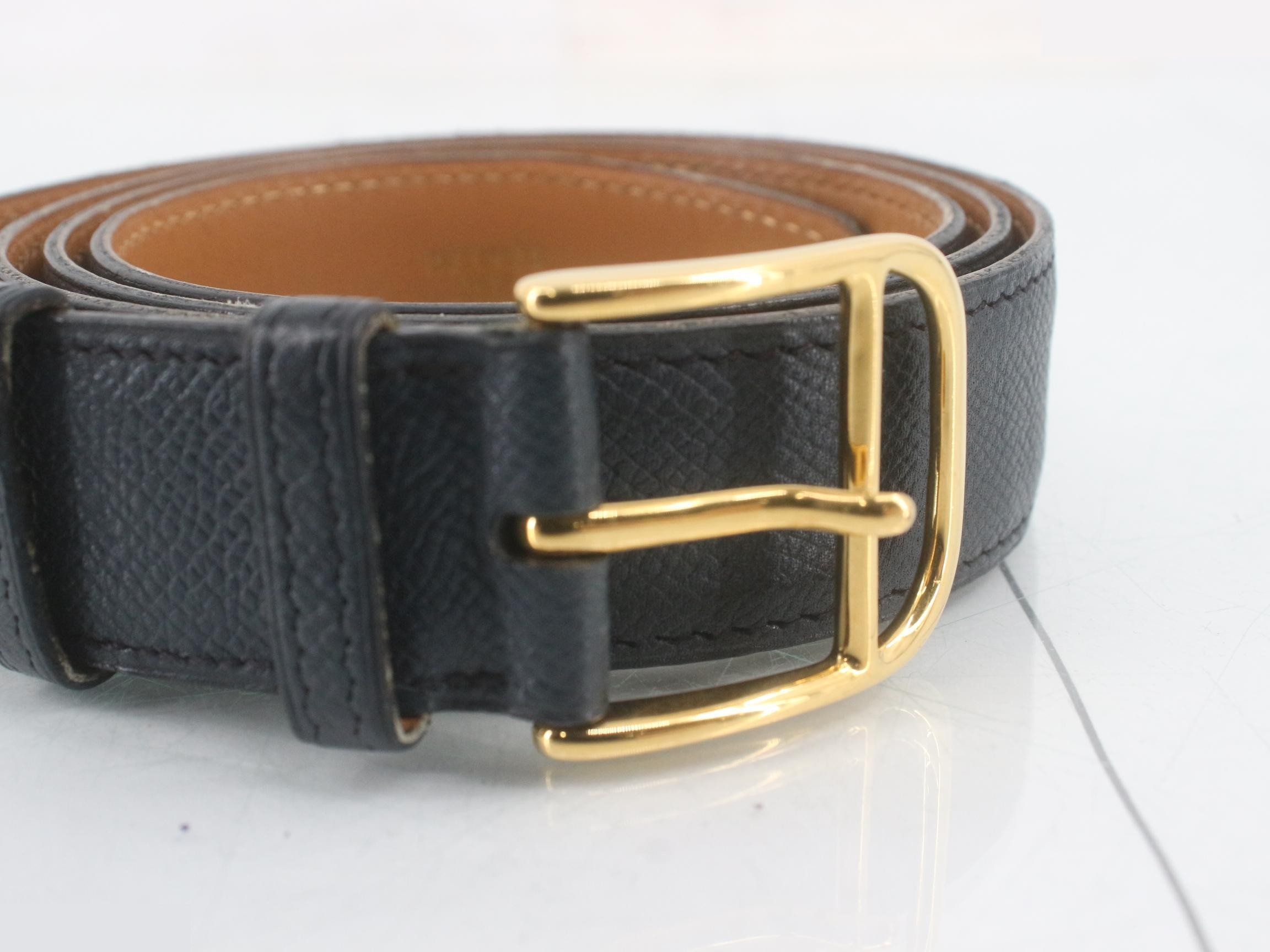 Leather belt, navy, gold hardware, size 95, 8C, C stamp. — view 3