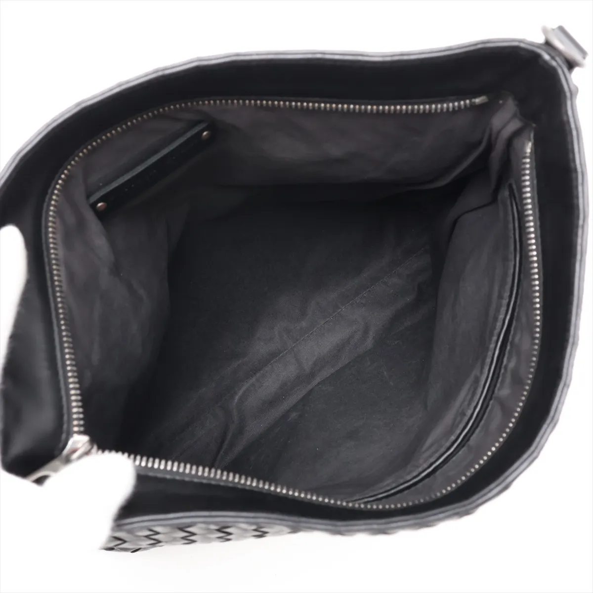 Intrecciato Leather Shoulder Bag, Black — view 6