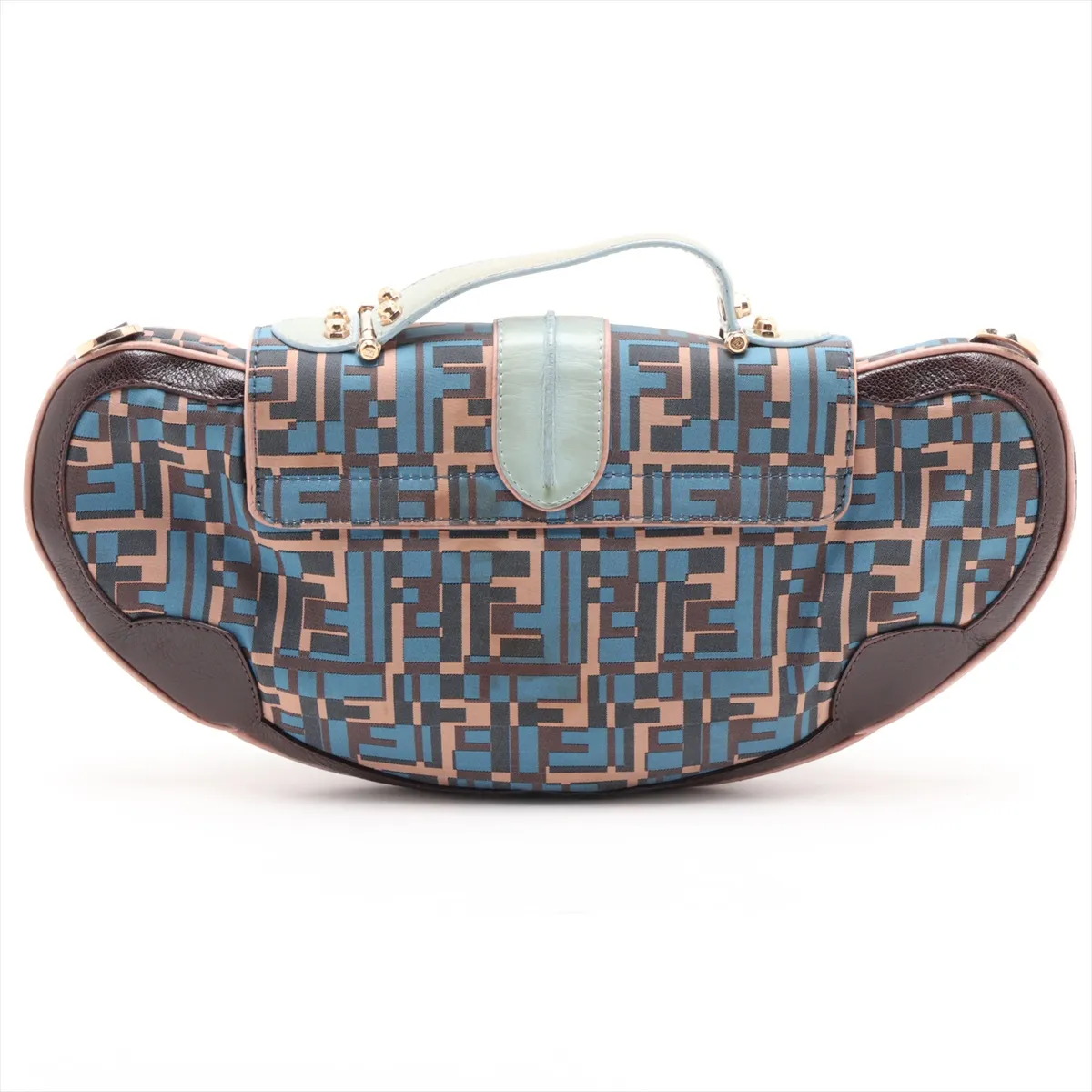 Nylon x Leather Shoulder Bag, Blue x Brown — view 2