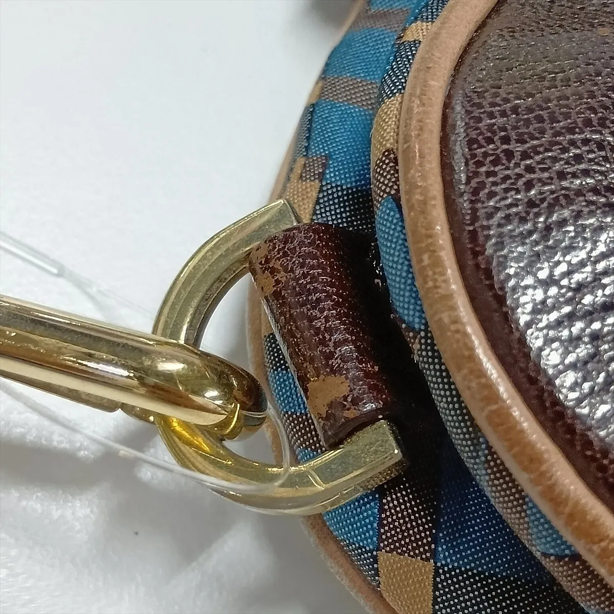 Nylon x Leather Shoulder Bag, Blue x Brown — view 11