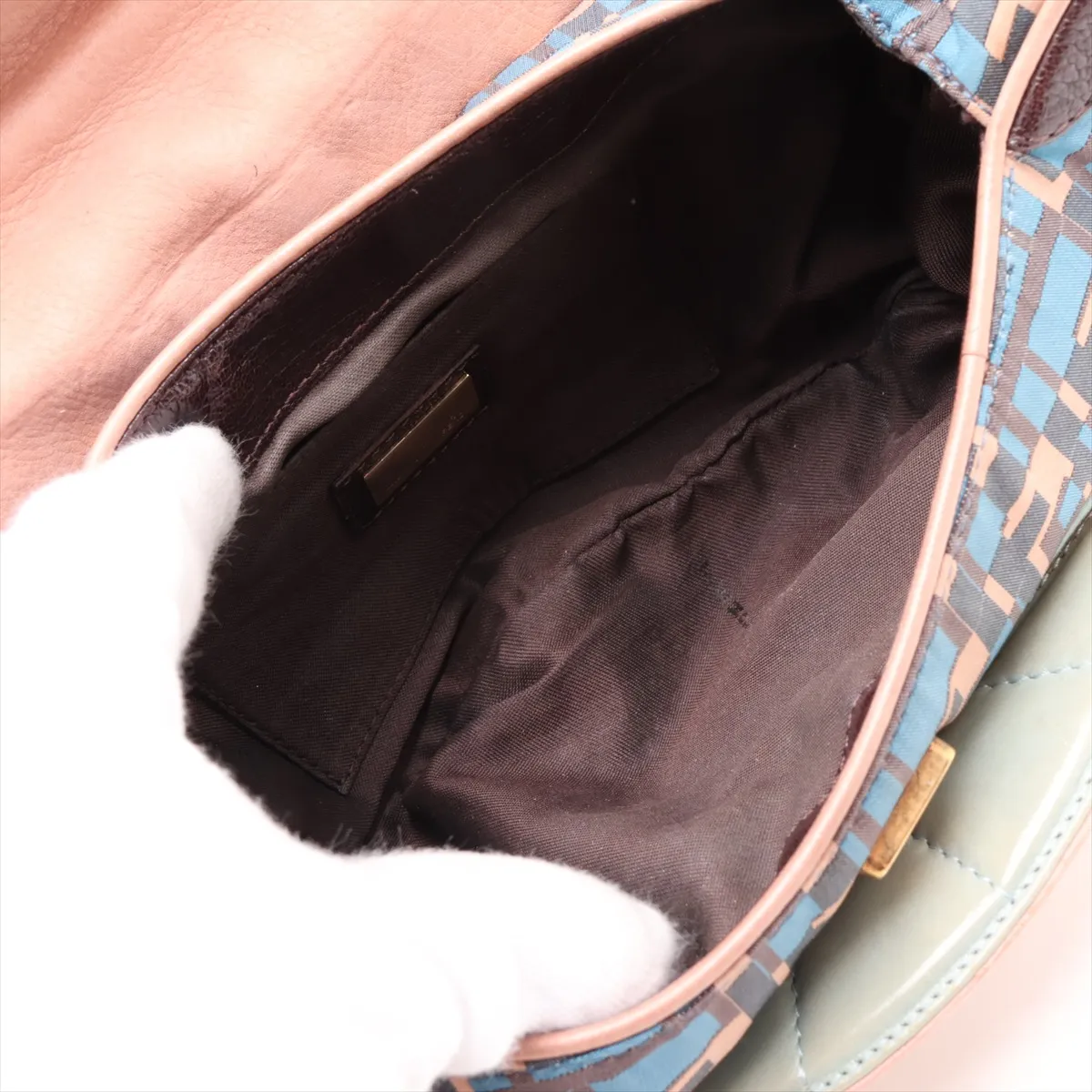 Nylon x Leather Shoulder Bag, Blue x Brown — view 6
