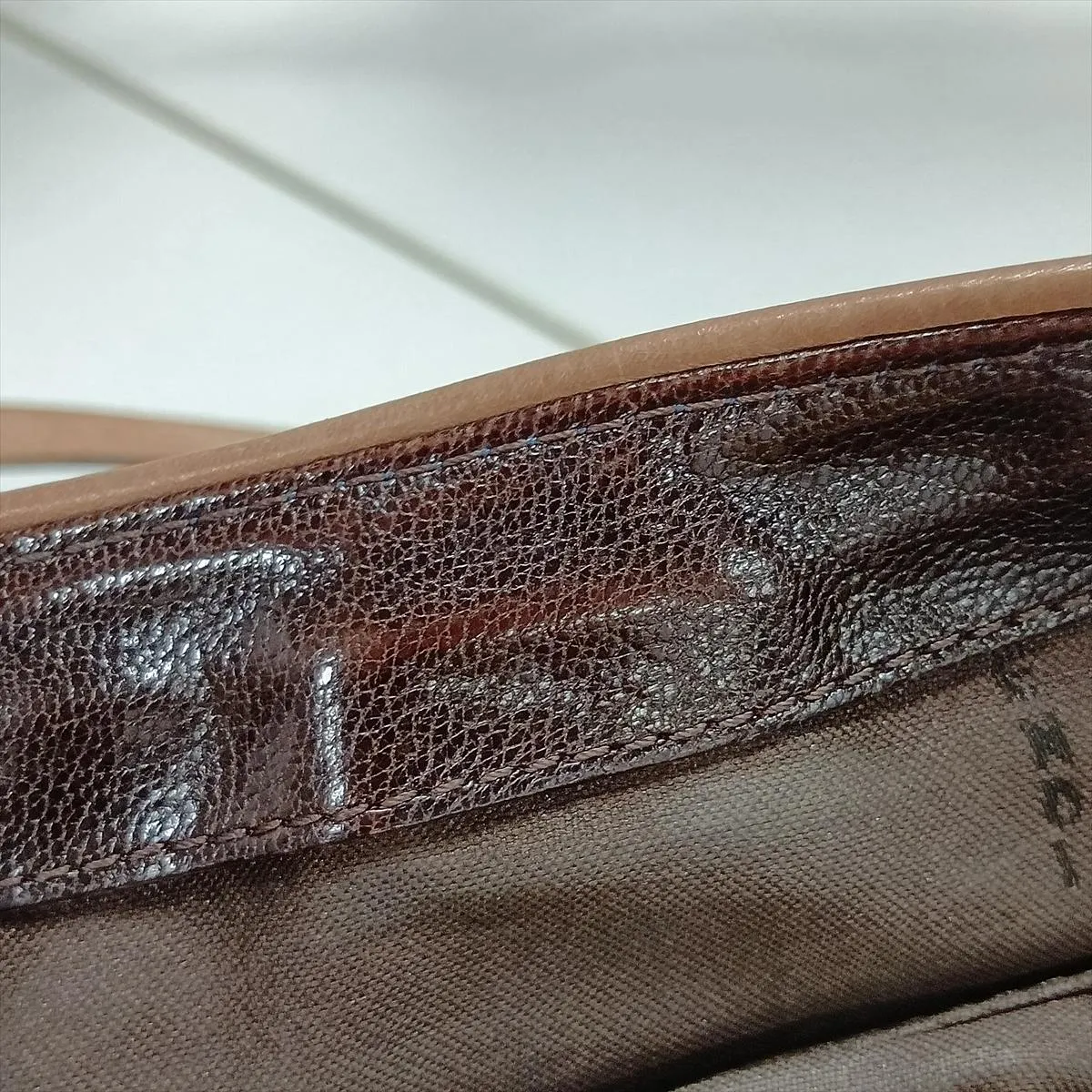 Nylon x Leather Shoulder Bag, Blue x Brown — view 8