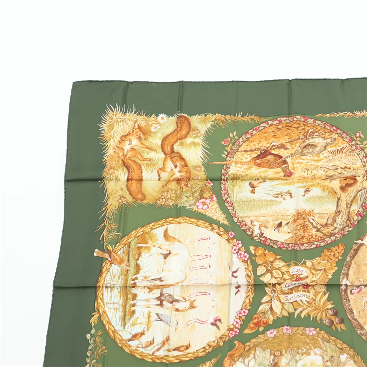 Carre 90 Les Quatre Saisons Four Seasons Scarf Silk Green — view 2