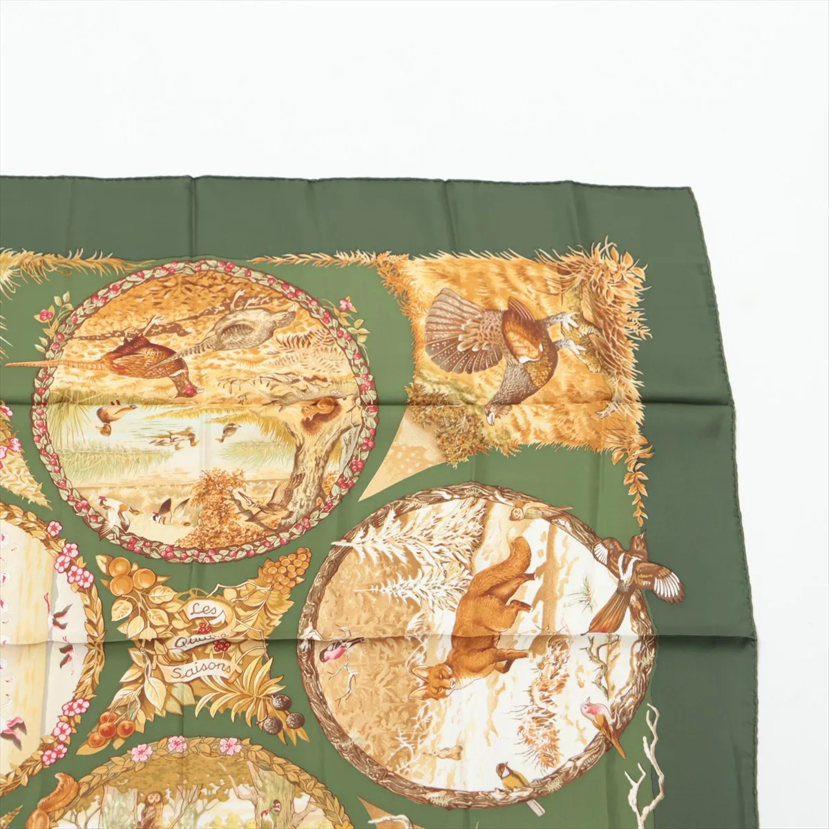 Carre 90 Les Quatre Saisons Four Seasons Scarf Silk Green — view 3