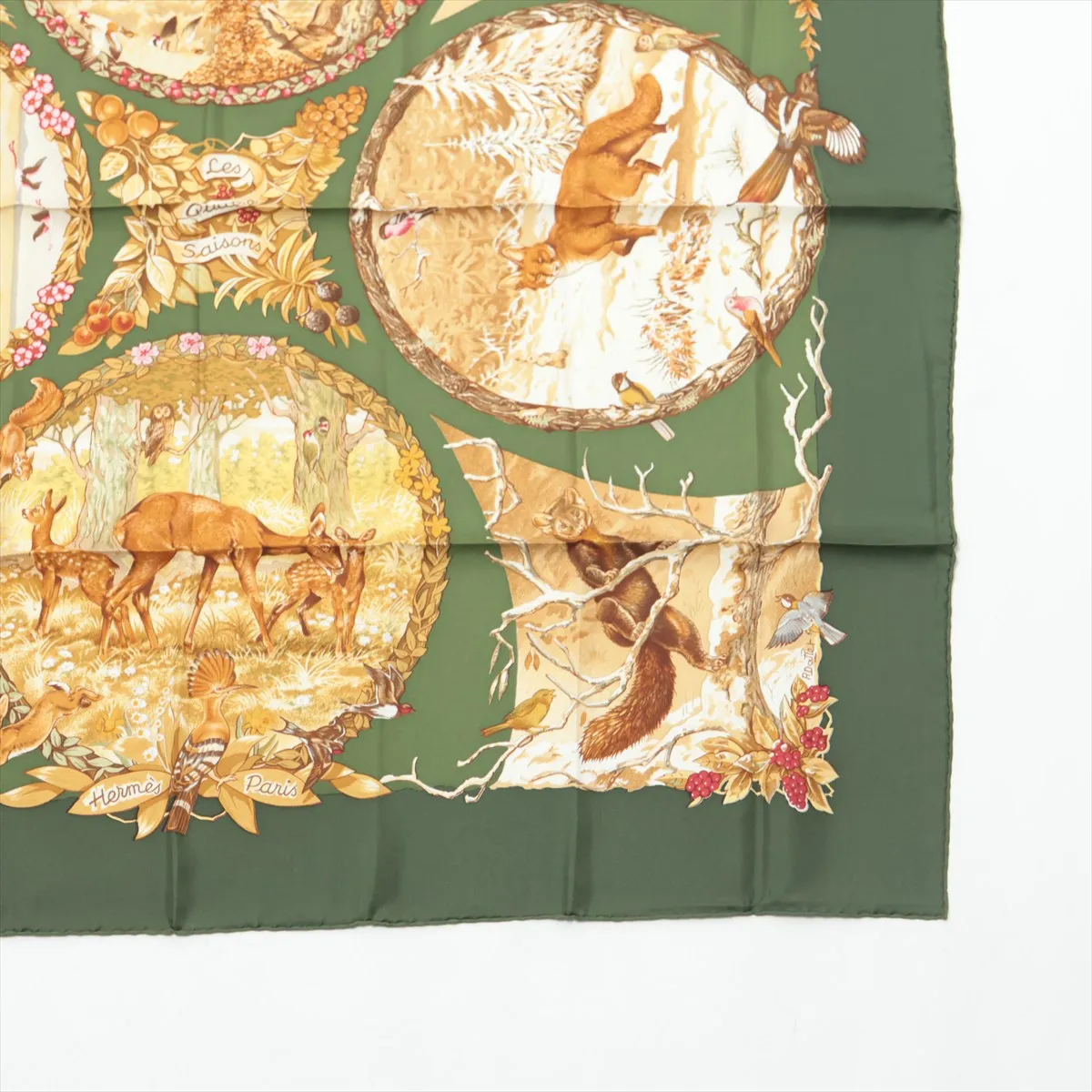 Carre 90 Les Quatre Saisons Four Seasons Scarf Silk Green — view 4