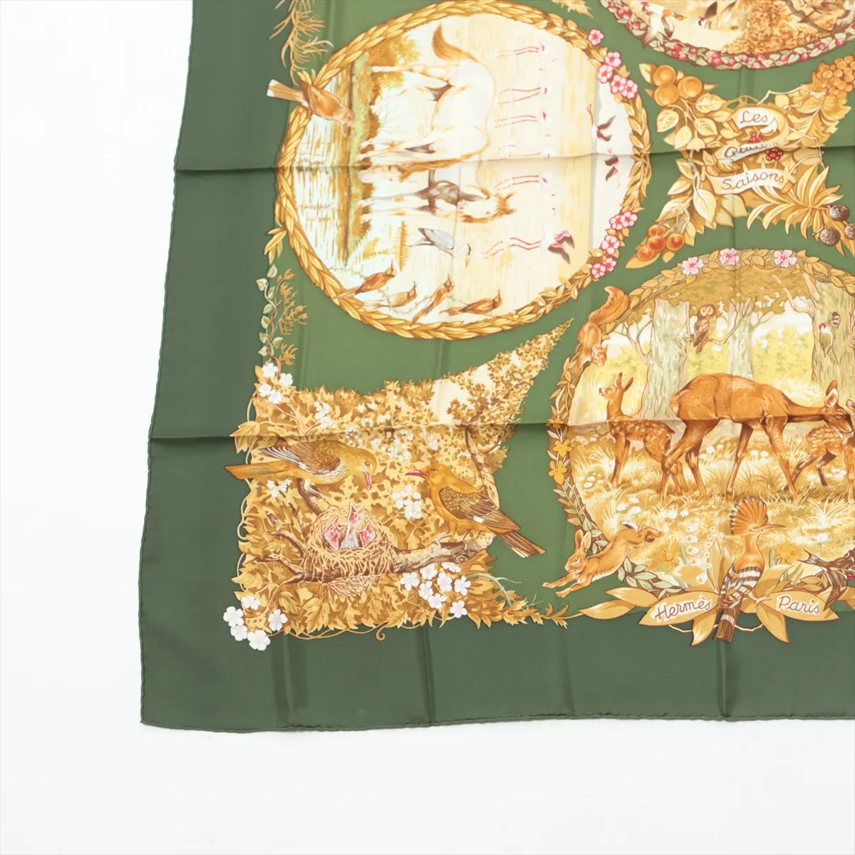 Carre 90 Les Quatre Saisons Four Seasons Scarf Silk Green — view 5