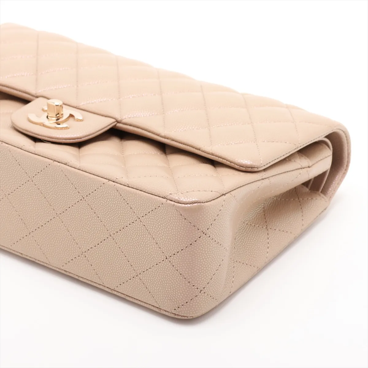 [Individually packaged] Chanel Matelassé 25 Caviar Skin Double Flap Double Chain Bag, Beige, Gold Hardware, 31223500, Serial Number 31-A01112 — view 3