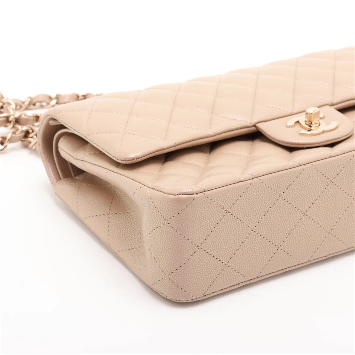[Individually packaged] Chanel Matelassé 25 Caviar Skin Double Flap Double Chain Bag, Beige, Gold Hardware, 31223500, Serial Number 31-A01112 — view 4