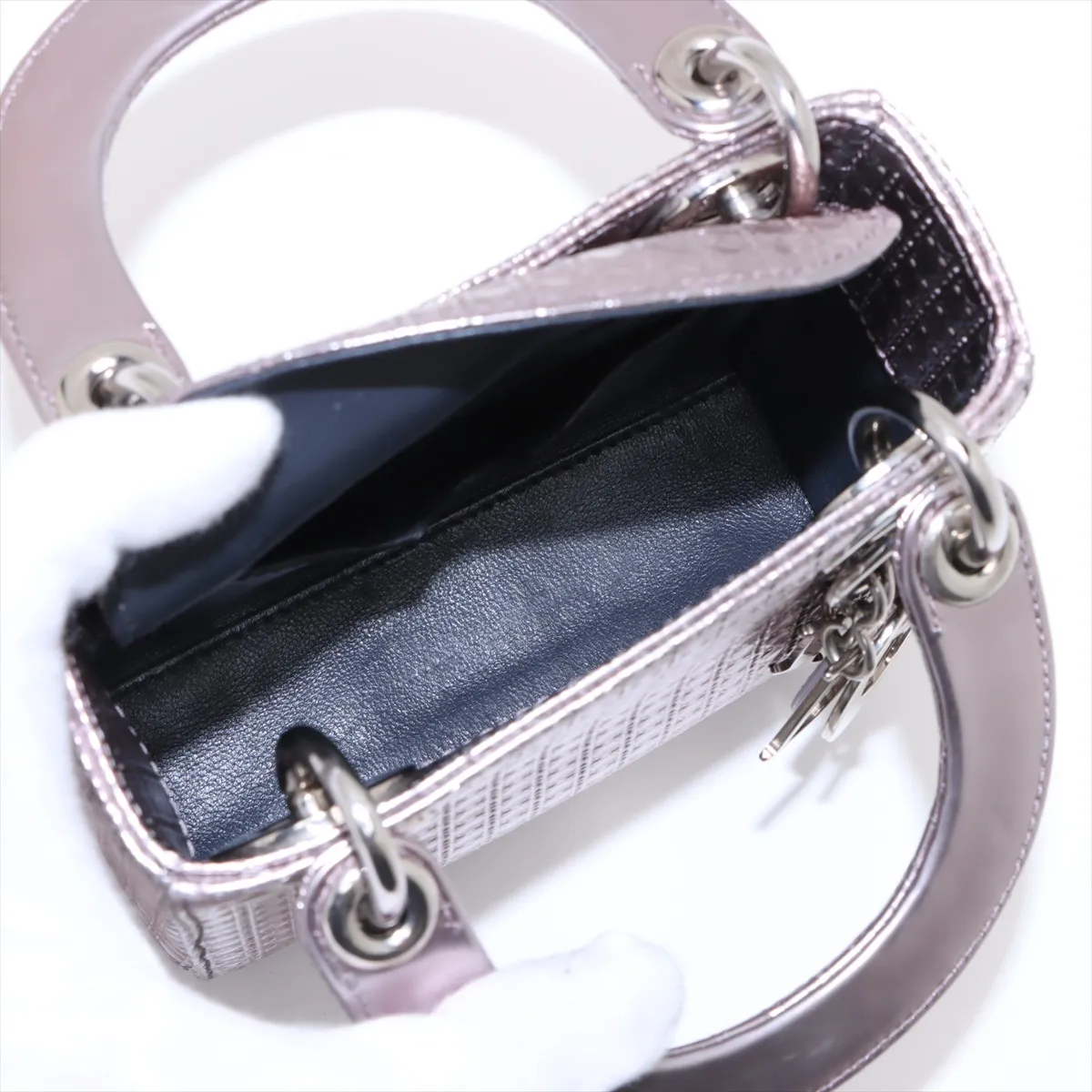Micro Cannage Lady Dior Leather 2WAY Handbag Purple — view 8