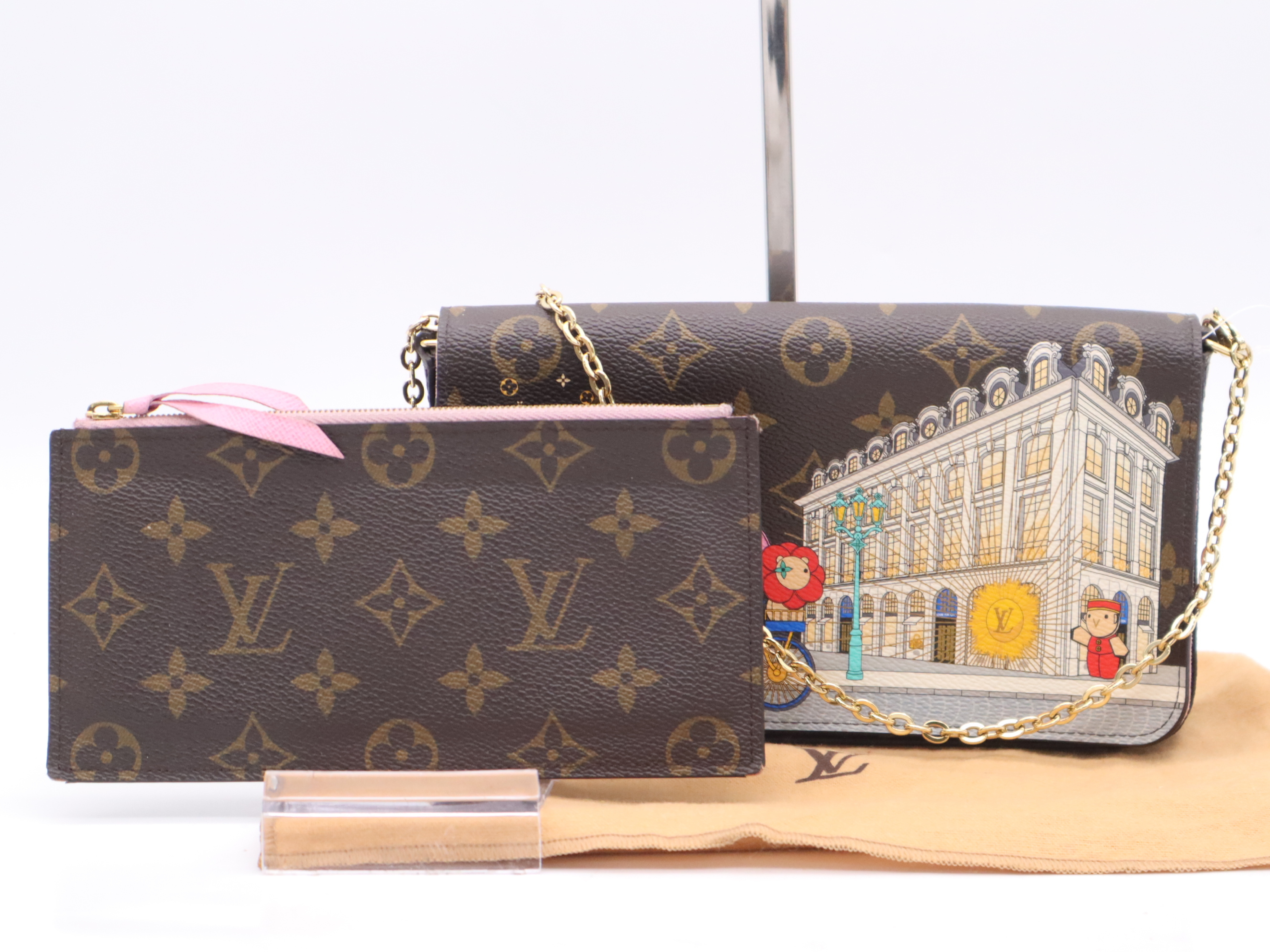 M81545 Monogram Vivienne Pochette Felicie Shoulder Bag with Chain Strap, 2 Pouches, and Dust Bag