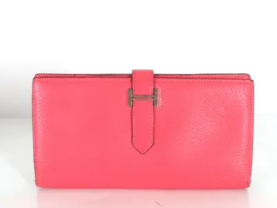 Bearn Soufflé Chevre Leather Wallet, C Stamp, Pink, Silver Hardware