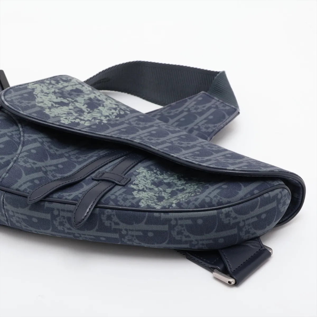 Oblique Canvas x Leather Body Bag, Blue — view 3