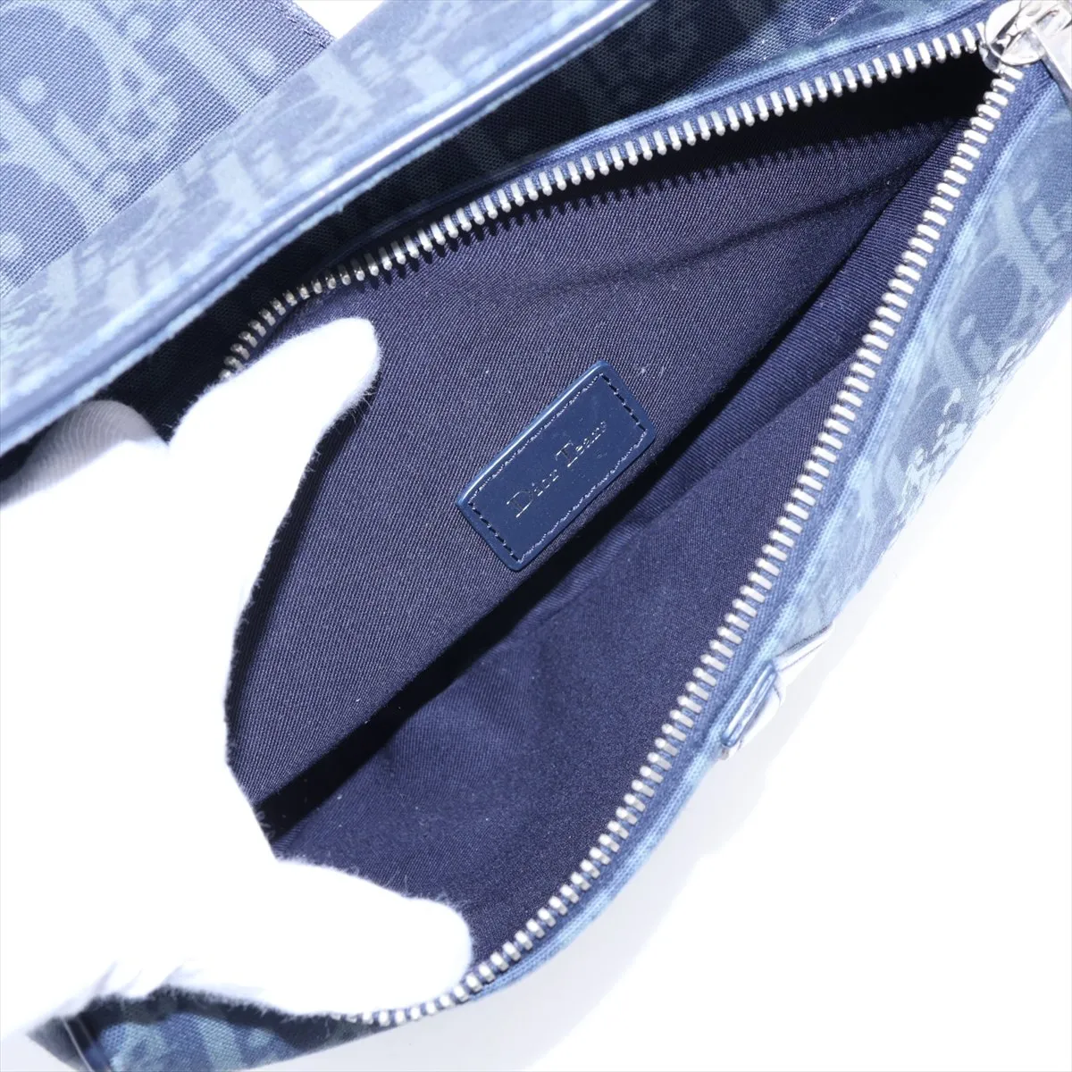 Oblique Canvas x Leather Body Bag, Blue — view 7