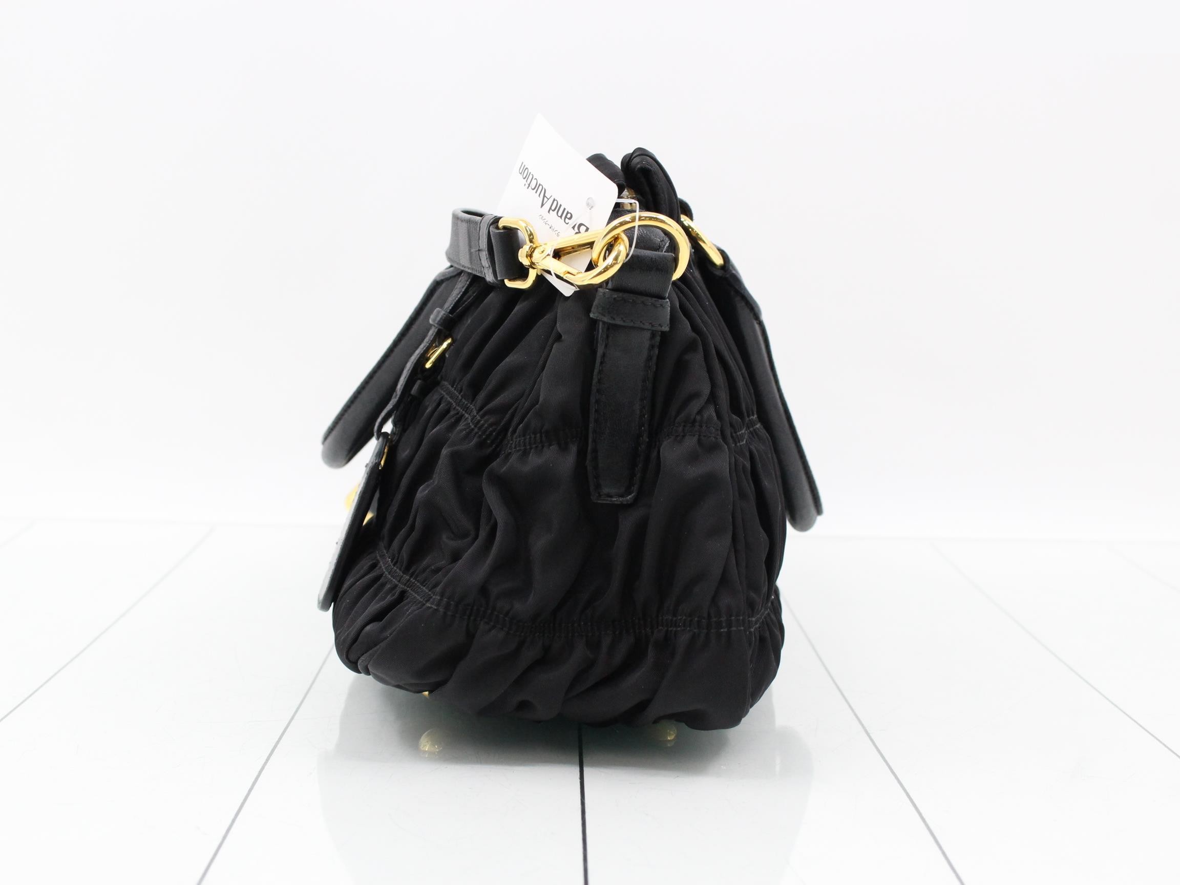 Gathered nylon handbag, black — view 3