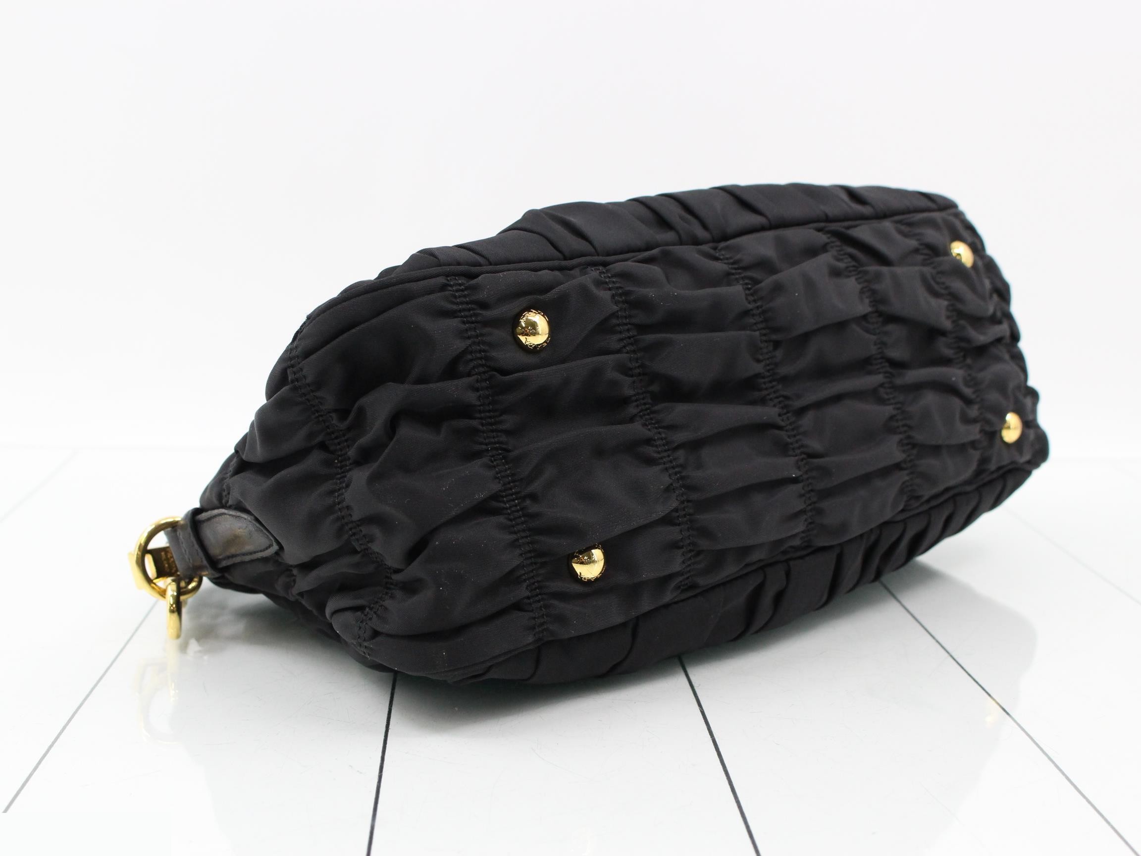 Gathered nylon handbag, black — view 5