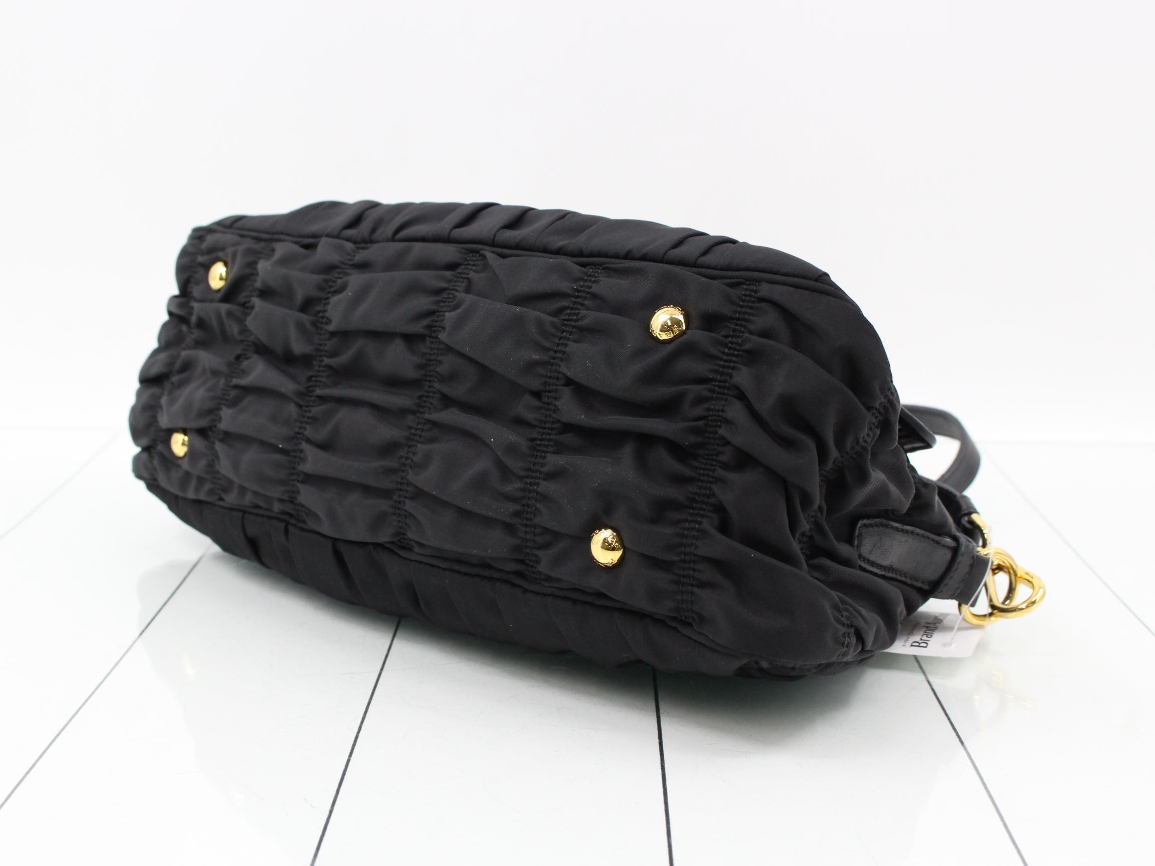 Gathered nylon handbag, black — view 6