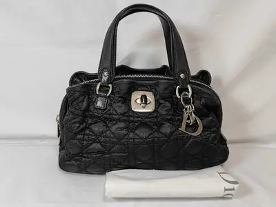 Cannage Turnlock Nylon Leather Handbag