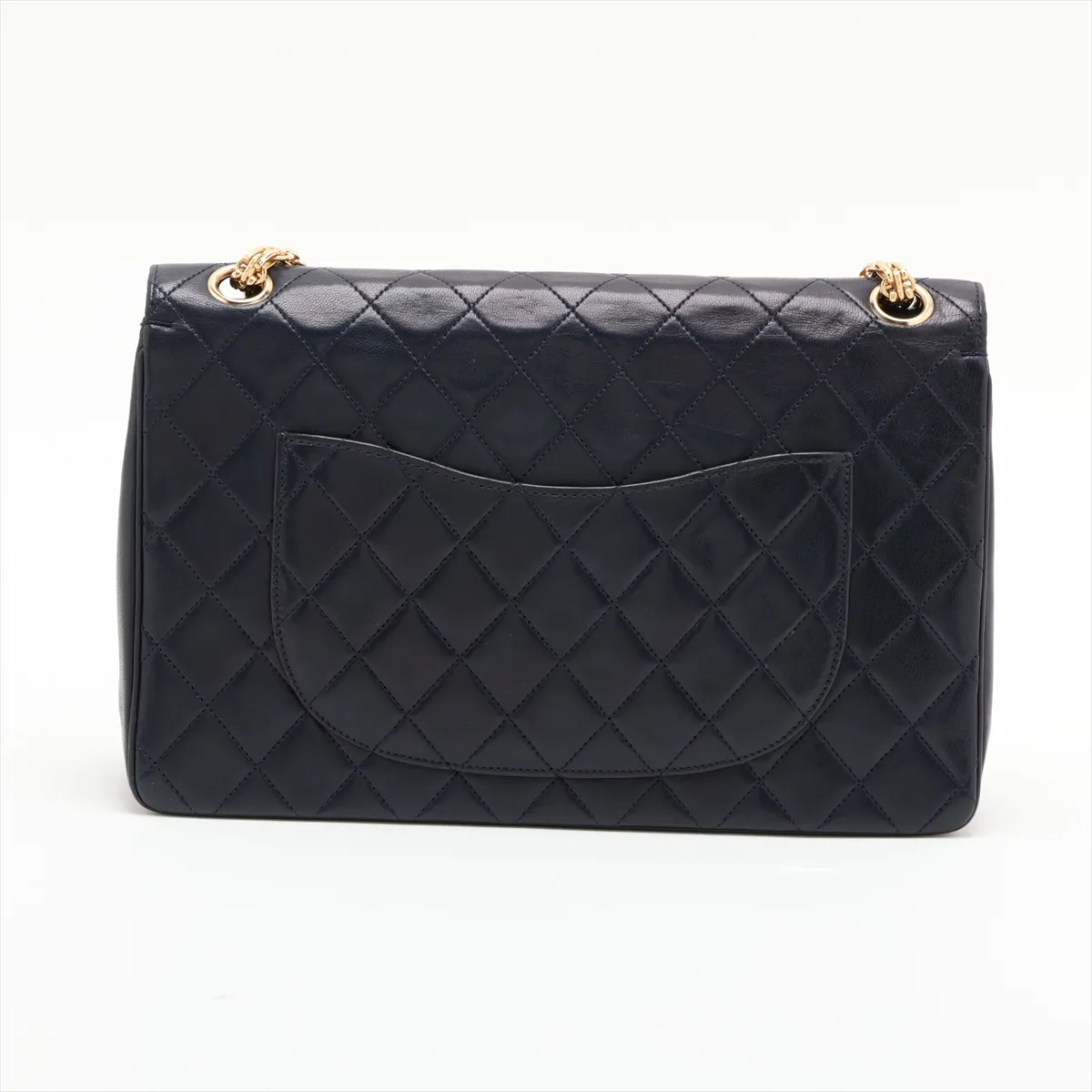 Matelassé Lambskin Double Flap Double Chain Bag, Navy with Gold Hardware — view 2