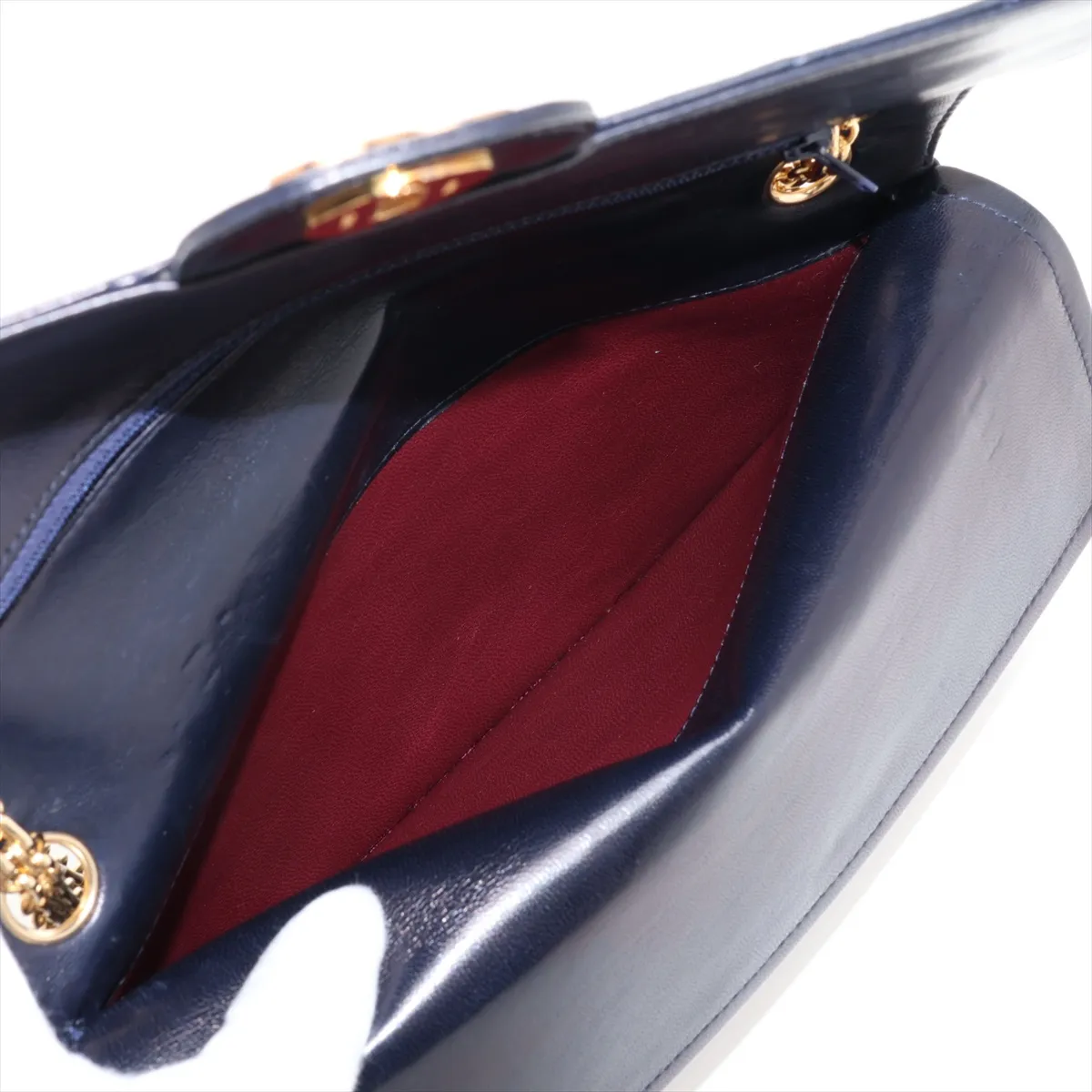 Matelassé Lambskin Double Flap Double Chain Bag, Navy with Gold Hardware — view 11