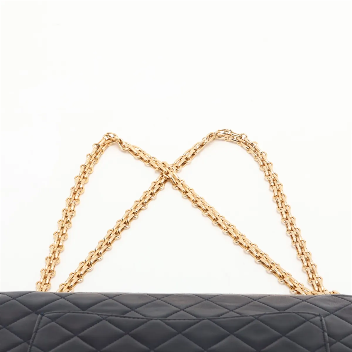 Matelassé Lambskin Double Flap Double Chain Bag, Navy with Gold Hardware — view 6