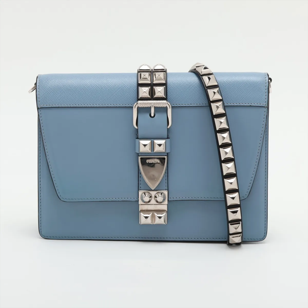 Leather x Stud Shoulder Bag, Blue