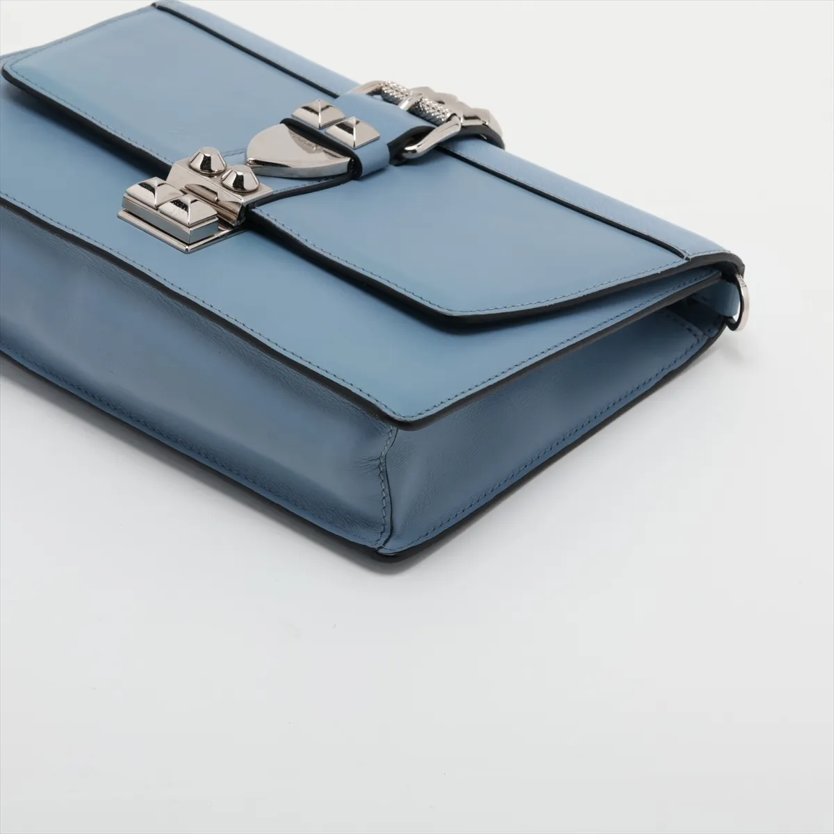 Leather x Stud Shoulder Bag, Blue — view 3