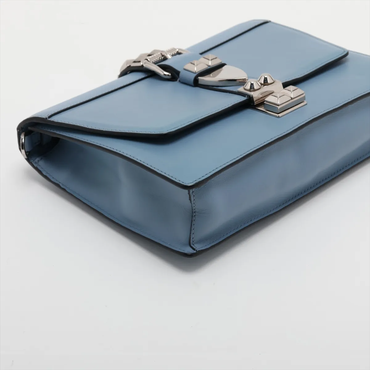 Leather x Stud Shoulder Bag, Blue — view 4