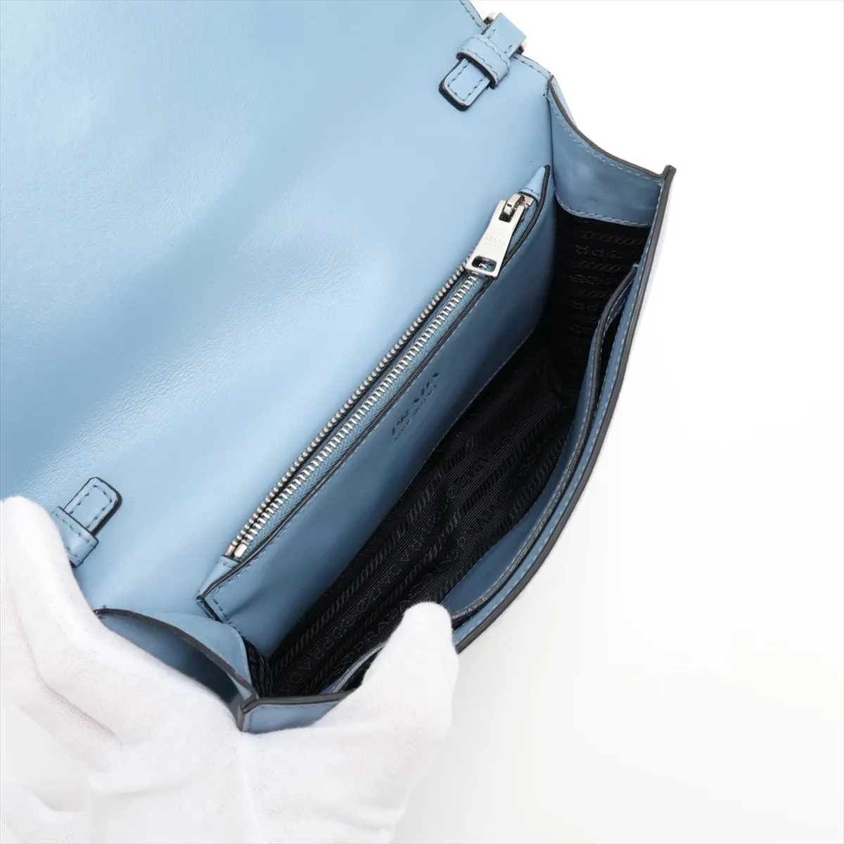 Leather x Stud Shoulder Bag, Blue — view 6