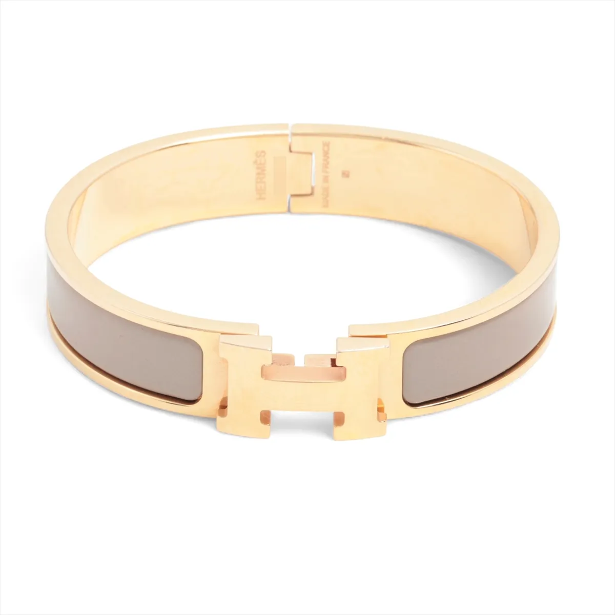 Clic Clac H Bangle Bracelet, GP x Enamel, Greige x Gold,