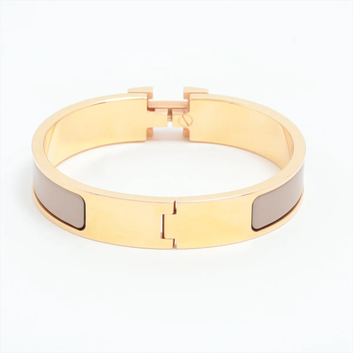 Clic Clac H Bangle Bracelet, GP x Enamel, Greige x Gold, — view 2