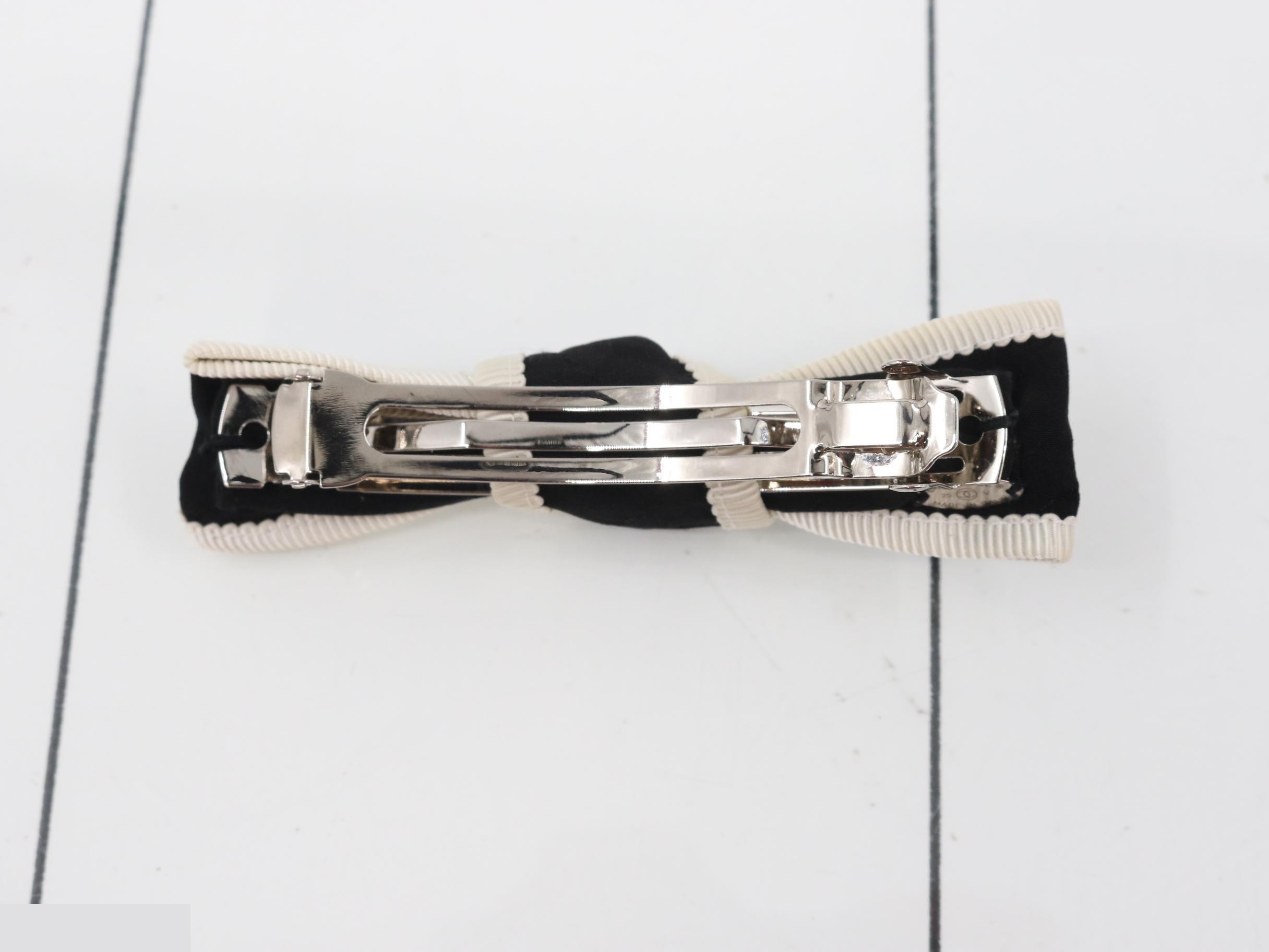 Coco Mark Ribbon Barrette, with embellishments, 25V, Black/White — view 2