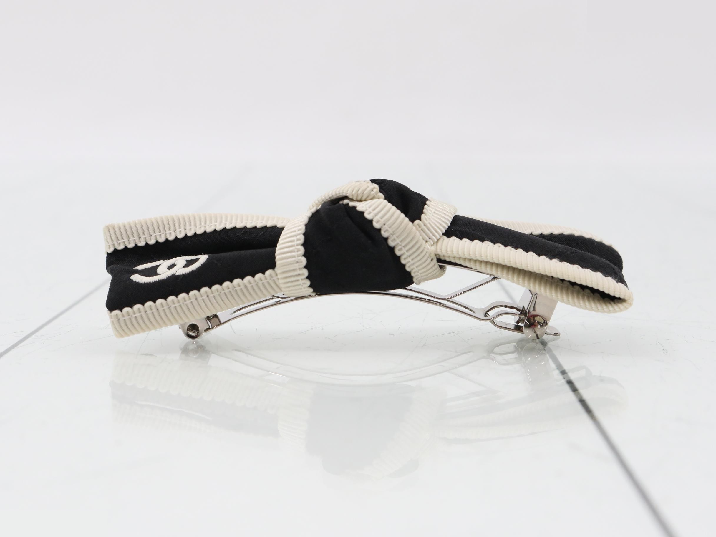 Coco Mark Ribbon Barrette, with embellishments, 25V, Black/White — view 3