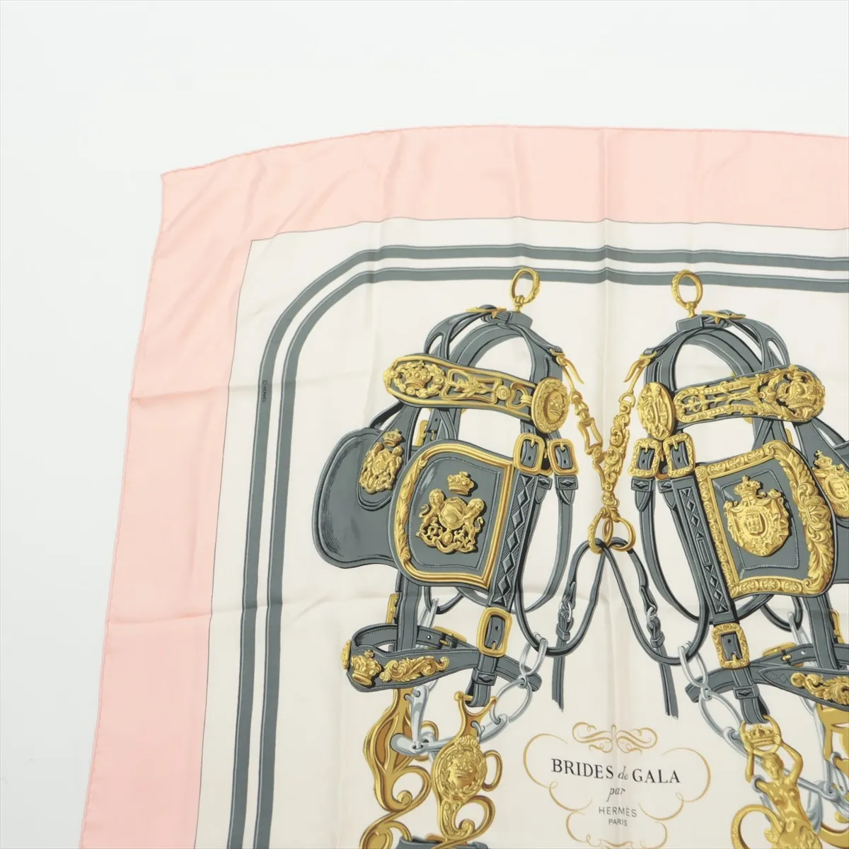 Carre 90 BRIDES de GARA scarf, silk, pink. Shows signs of wear, — view 2