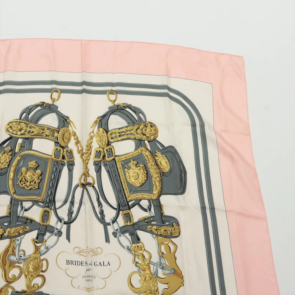 Carre 90 BRIDES de GARA scarf, silk, pink. Shows signs of wear, — view 3