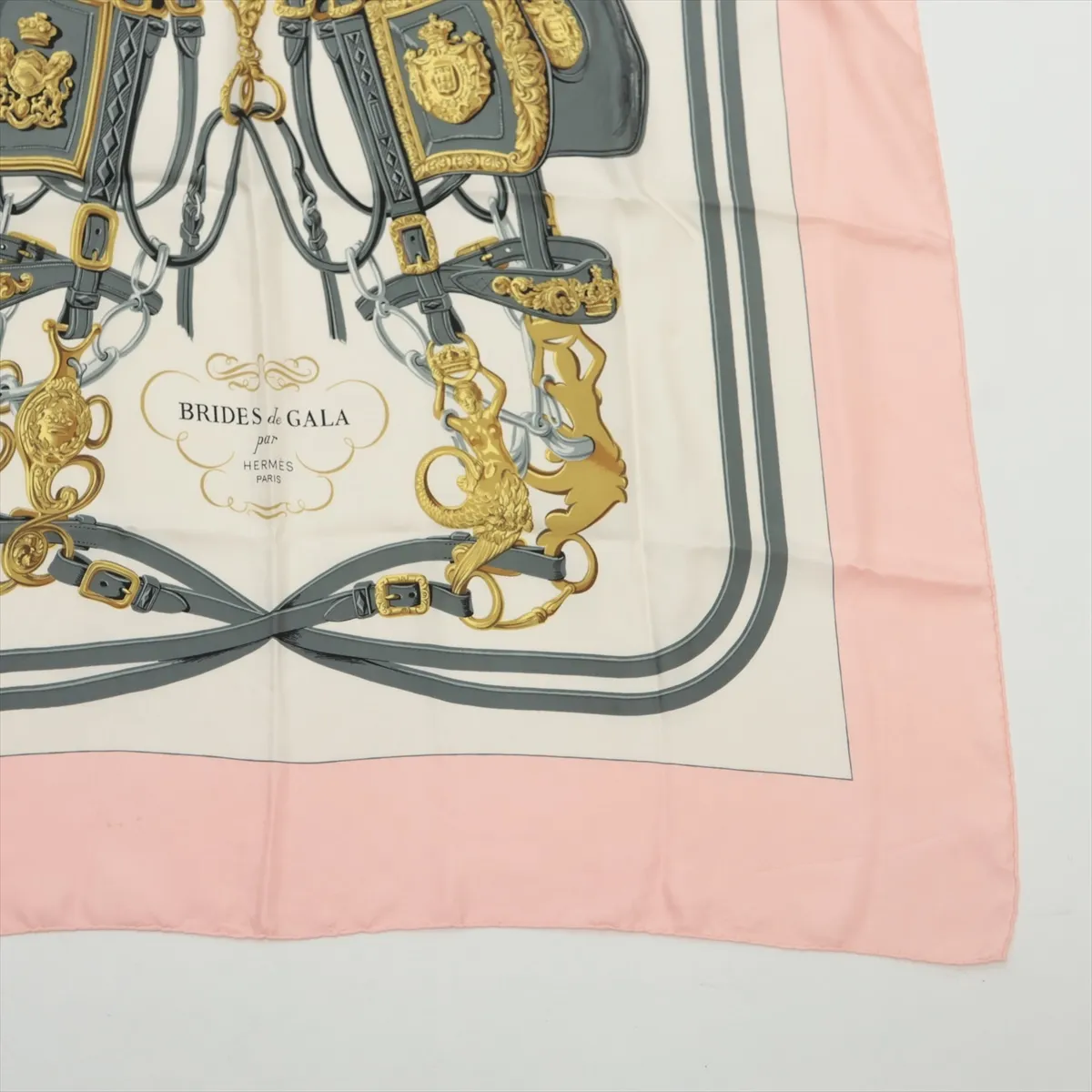 Carre 90 BRIDES de GARA scarf, silk, pink. Shows signs of wear, — view 4