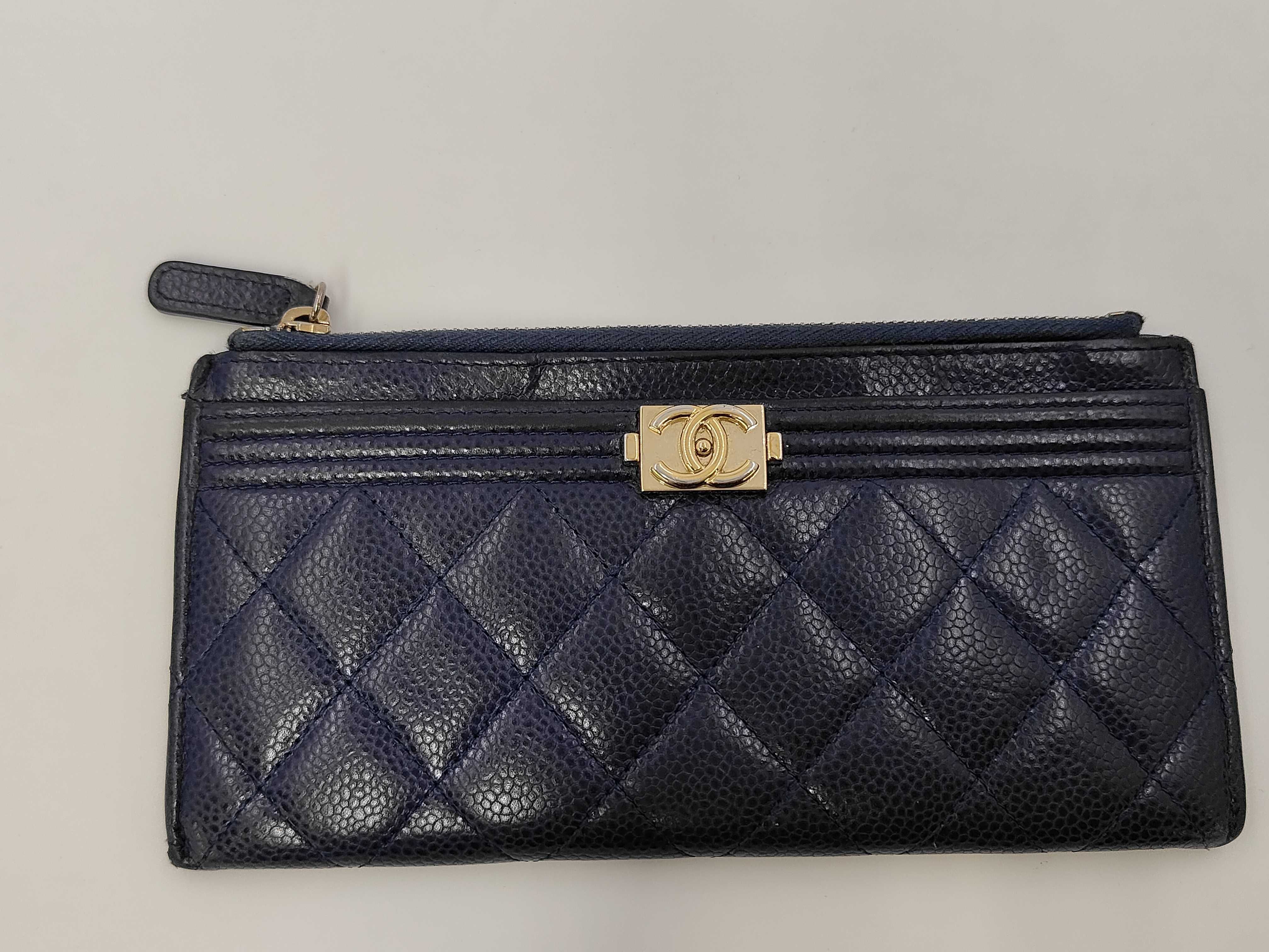 Navy Caviar Skin Boy 29 Series Long Wallet