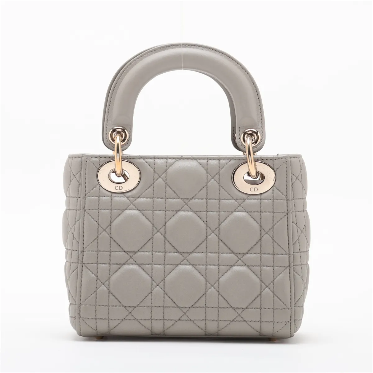 Cannage Lady Dior Mini Leather 2-Way Handbag, Gray — view 2