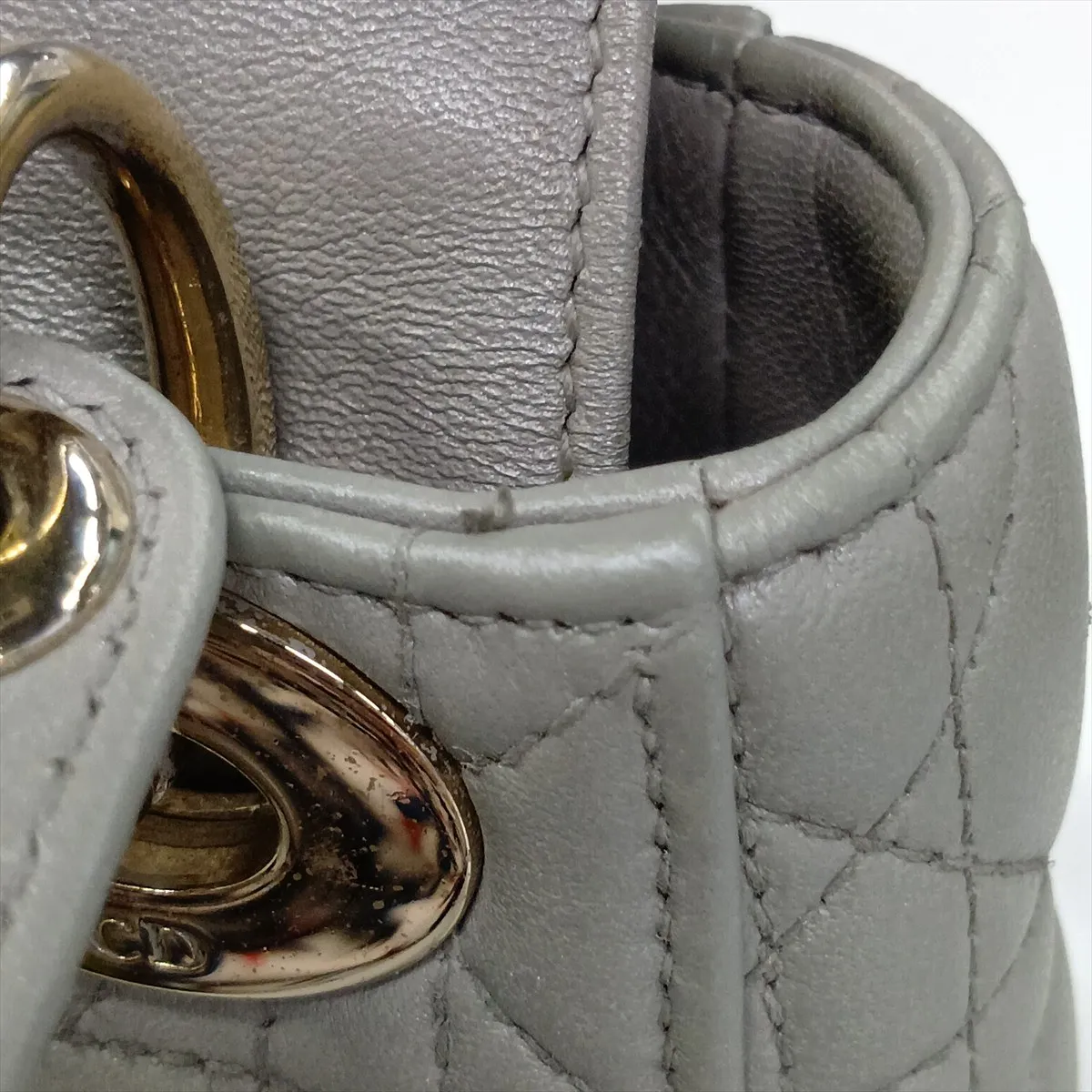 Cannage Lady Dior Mini Leather 2-Way Handbag, Gray — view 12