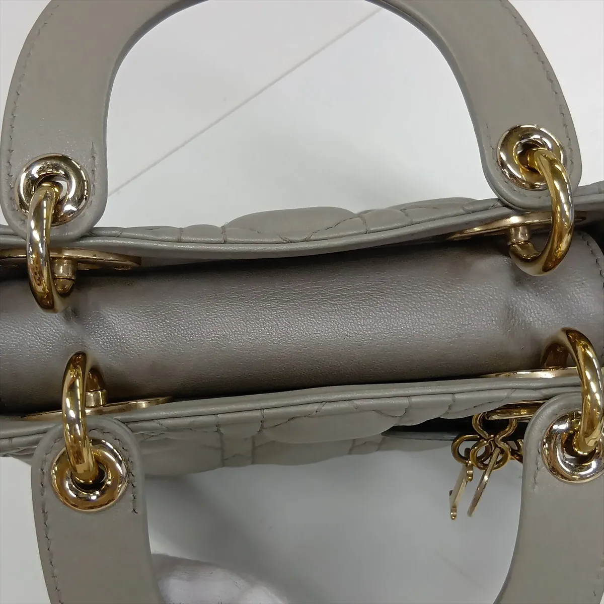Cannage Lady Dior Mini Leather 2-Way Handbag, Gray — view 14
