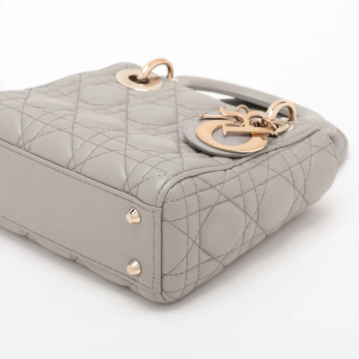 Cannage Lady Dior Mini Leather 2-Way Handbag, Gray — view 3